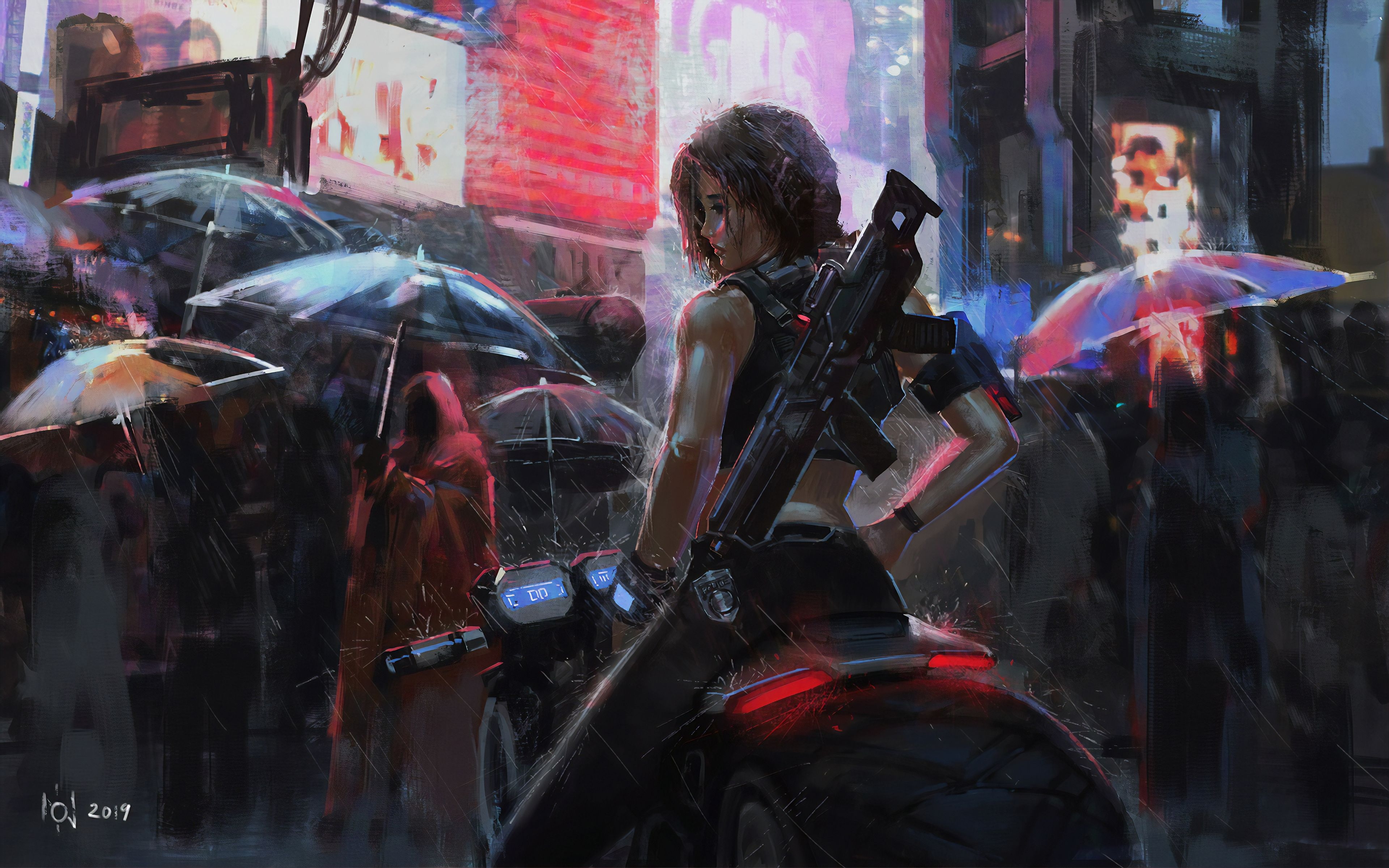 3840x2400 Neon Biker Girl Rain 4k HD Wallpaperdownhdwalls.com, Desktop