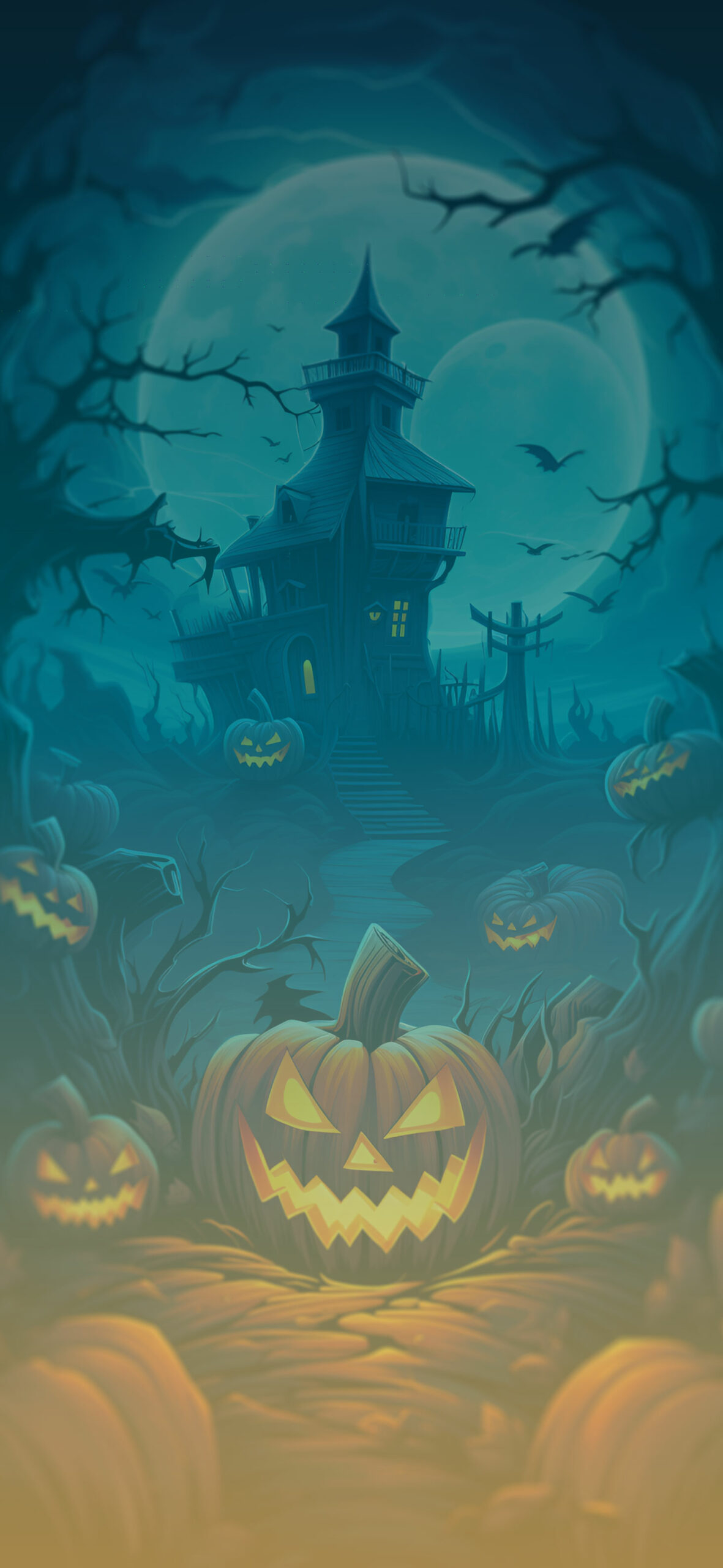 1190x2560 Scary Jack O Lantern House Halloween, Phone