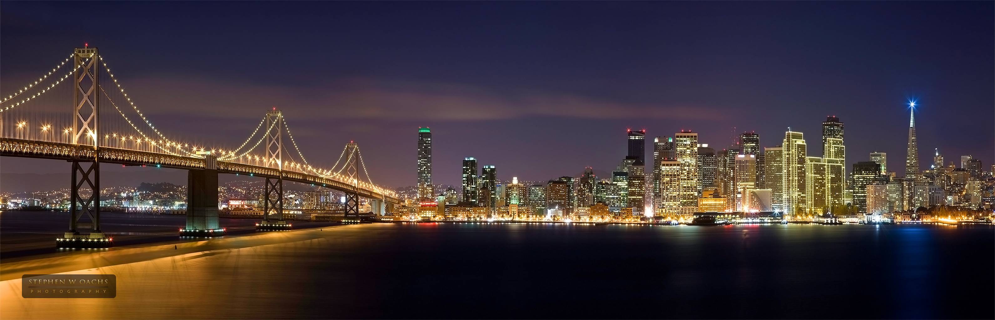 3180x1030 San Francisco Skyline Wallpaper at Night City, Dual Screen