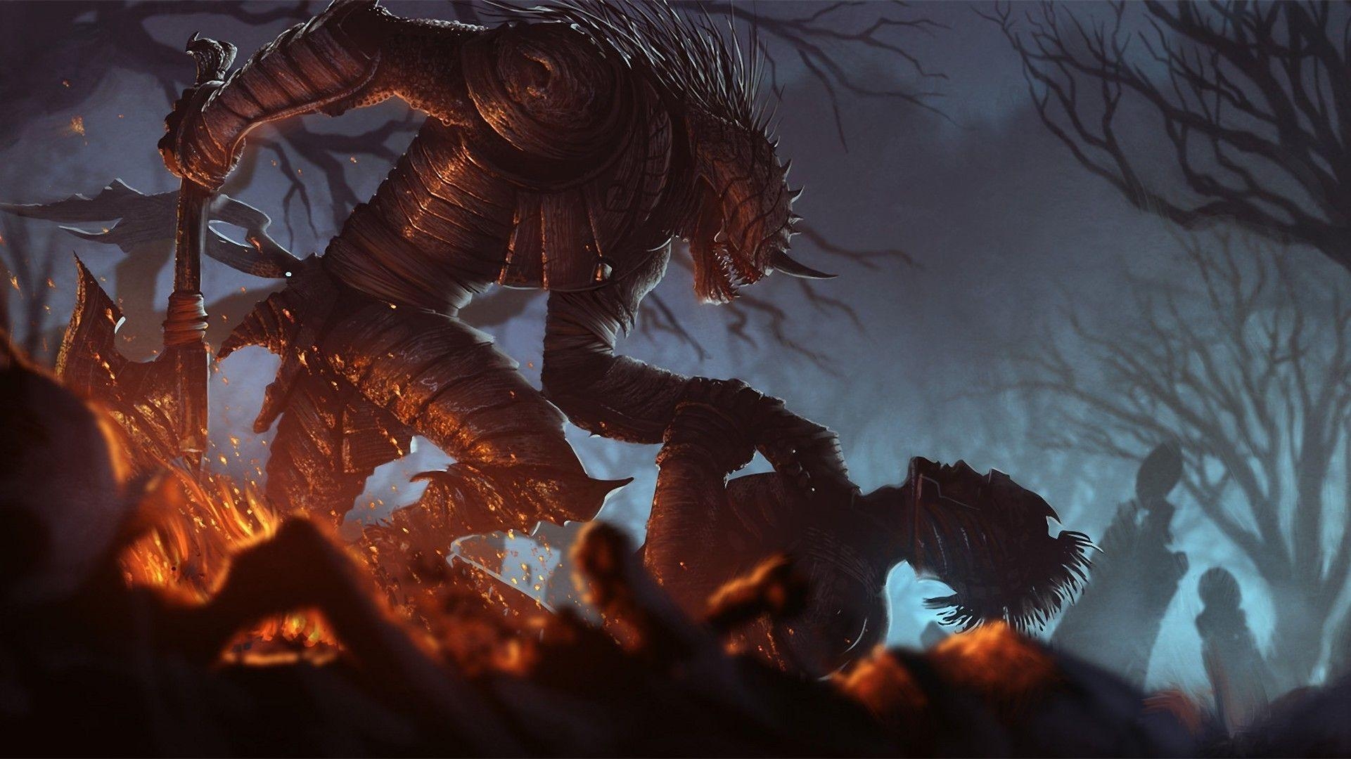 1930x1080 Fall of a Hero Atilgan Asikuzun fantasy warrior soldiers monster, Desktop