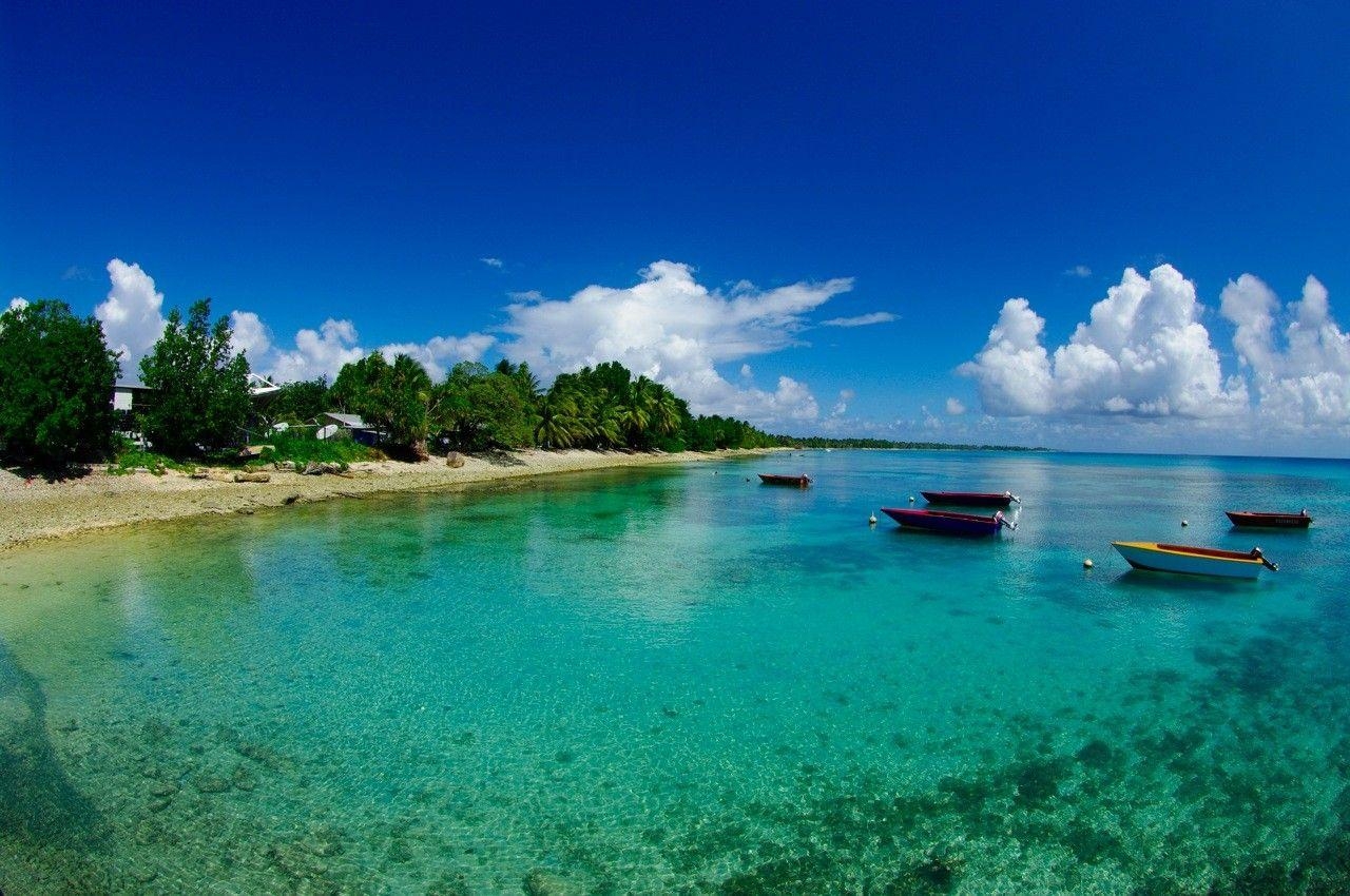 1280x850 Beaches: Pacific Tuvalu Atoll South Funafuti Island Boats Sea, Desktop