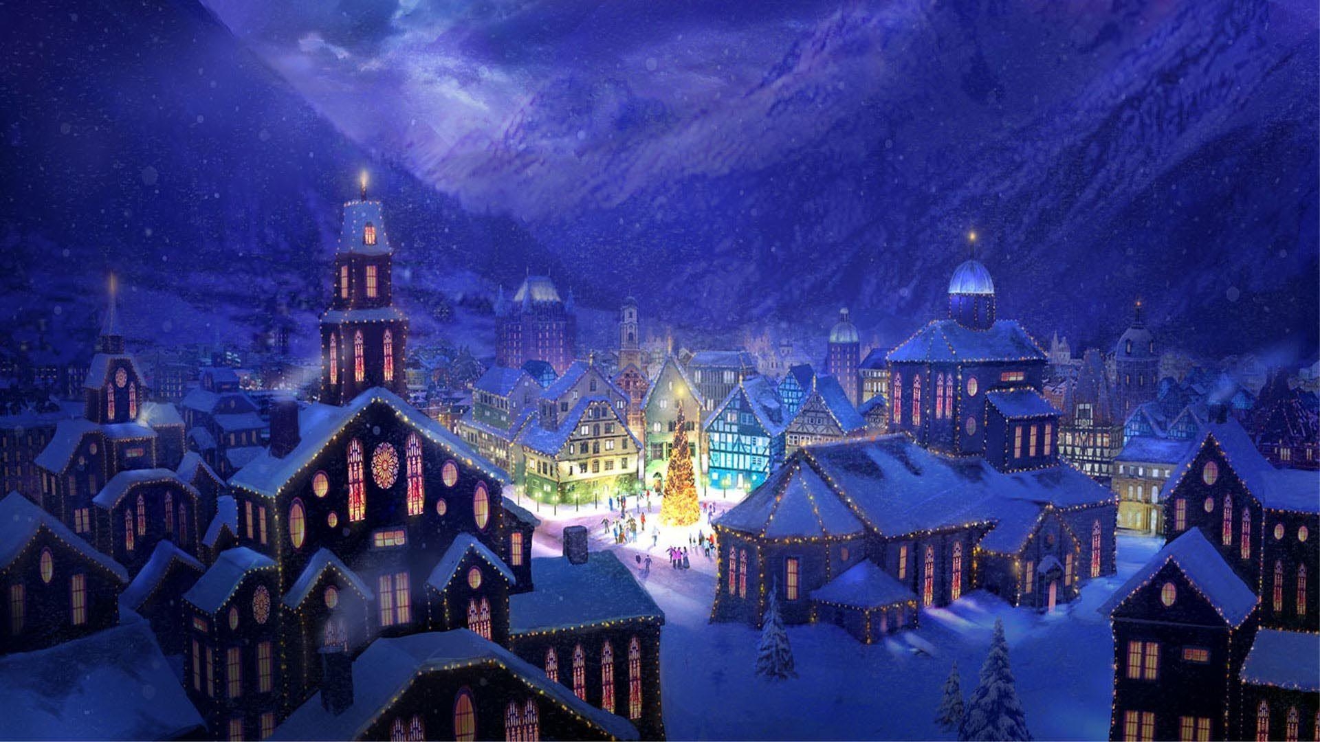 1920x1080 Christmas Landscapes. Christmas Village Square HD Wallpaper, Desktop