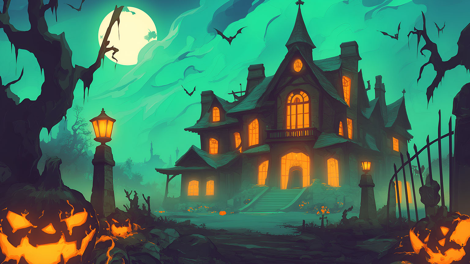 1540x870 Haunted House Halloween Wallpaper, Desktop