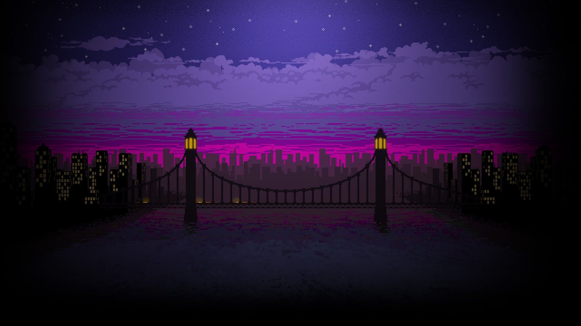 1920x1080 black bridge illustration pixel art #night #bridge Punch Club P # wallpaper #hdwallpaper #deskto. Pixel art, Pixel art background, Aesthetic desktop wallpaper, Desktop