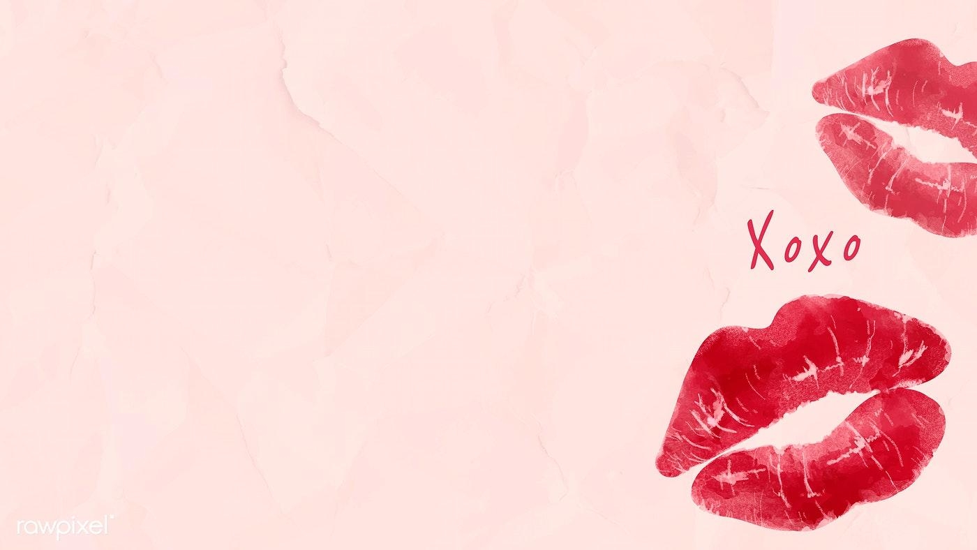 1400x790 Download premium vector of Red lipstick kiss on wrinkled paper background, Desktop