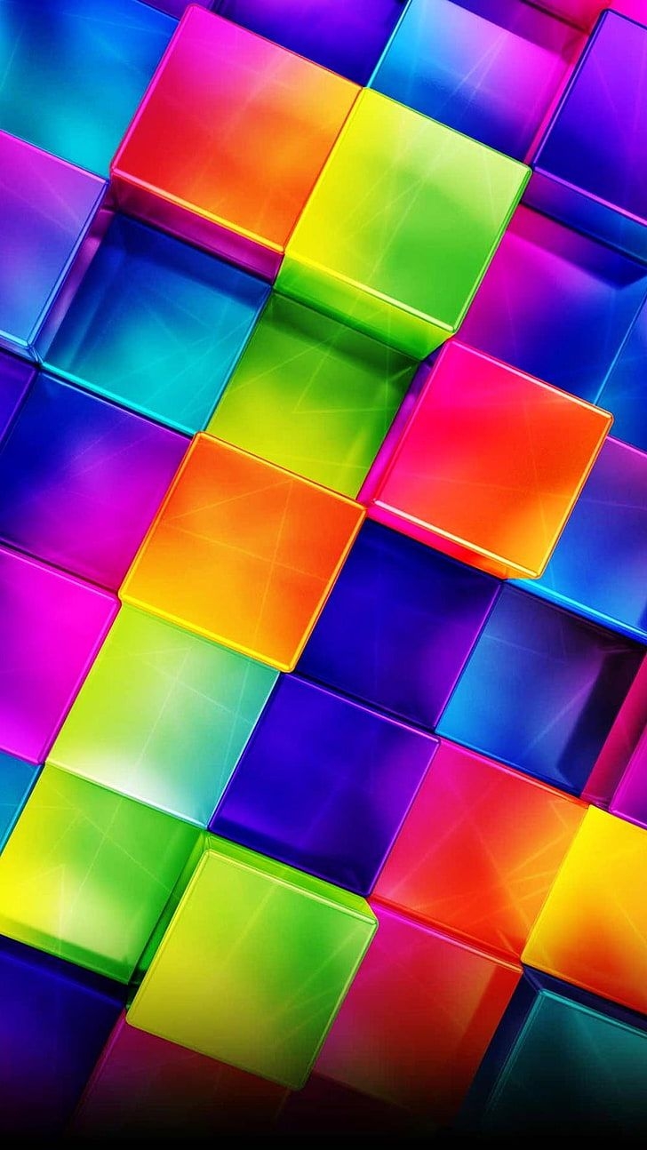 730x1300 HD wallpaper: 3D Colorful Geometric, multicolored blocks digital wallpaper, Phone