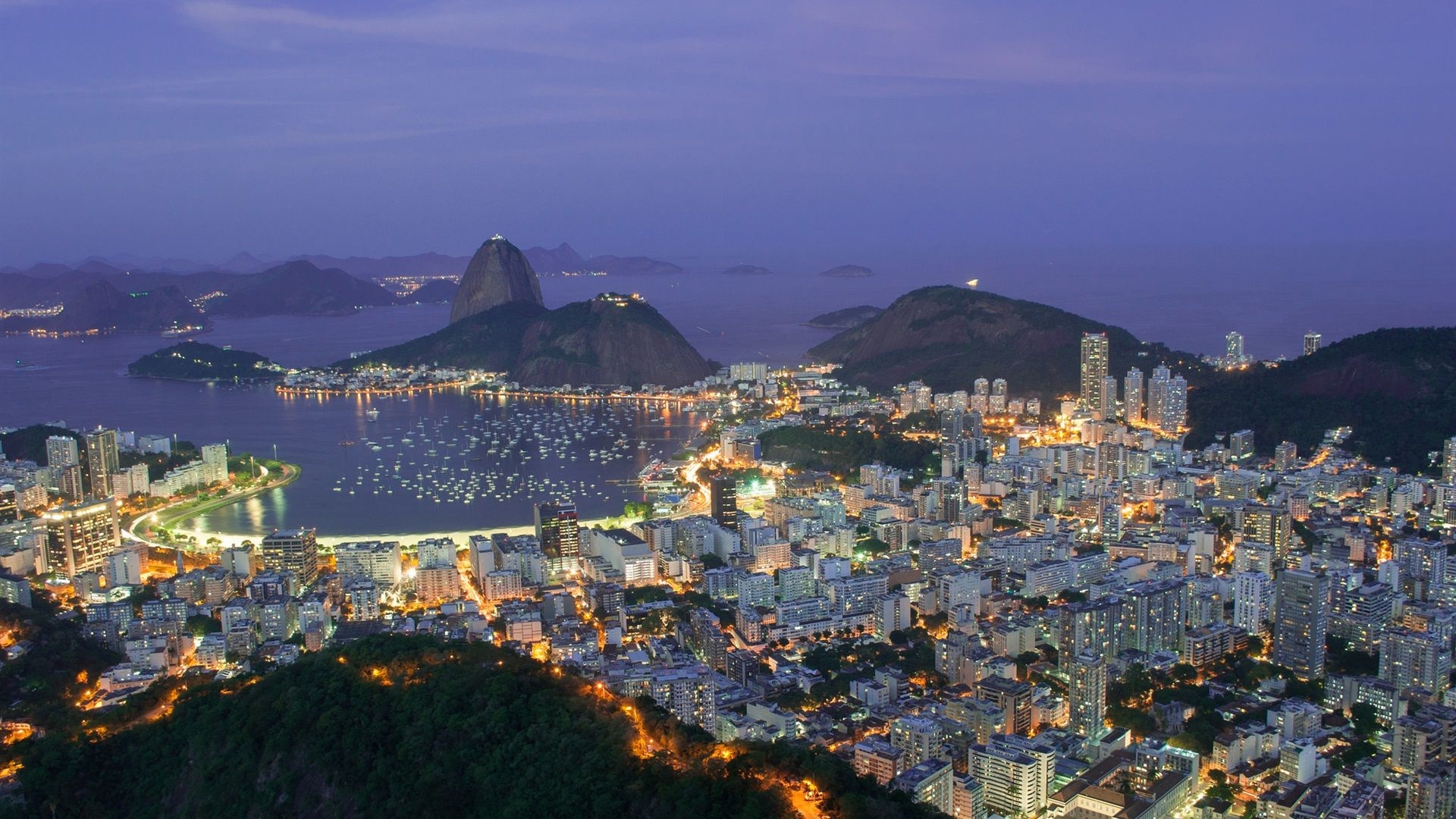 1920x1080 Wallpaper Travel to Brazil, Rio de Janeiro, city evening, lights, Desktop