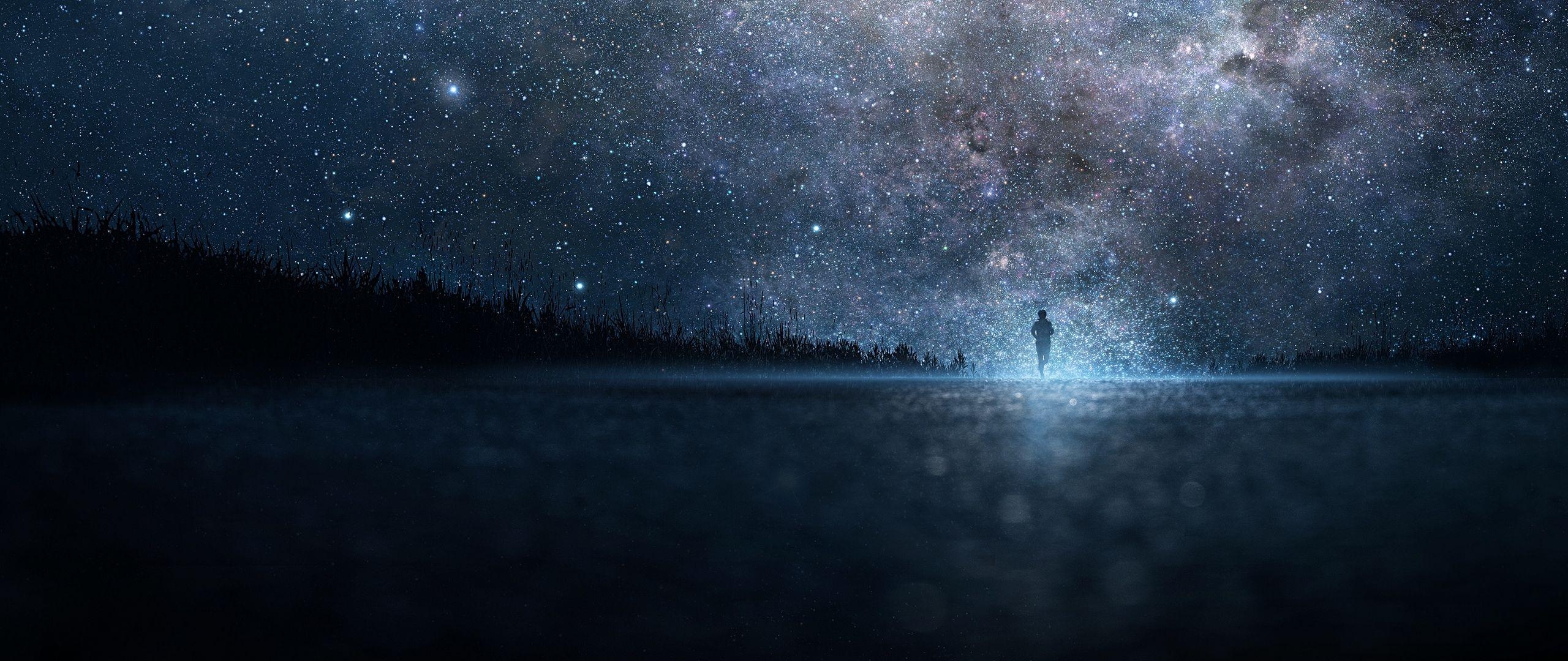 2560x1080 Download wallpaper  star, art, sky, night, people, Dual Screen