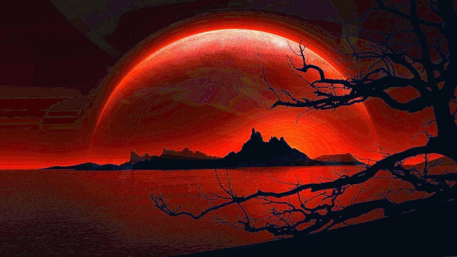 1880x1060 Moon Red Wolf Wallpaper, Desktop