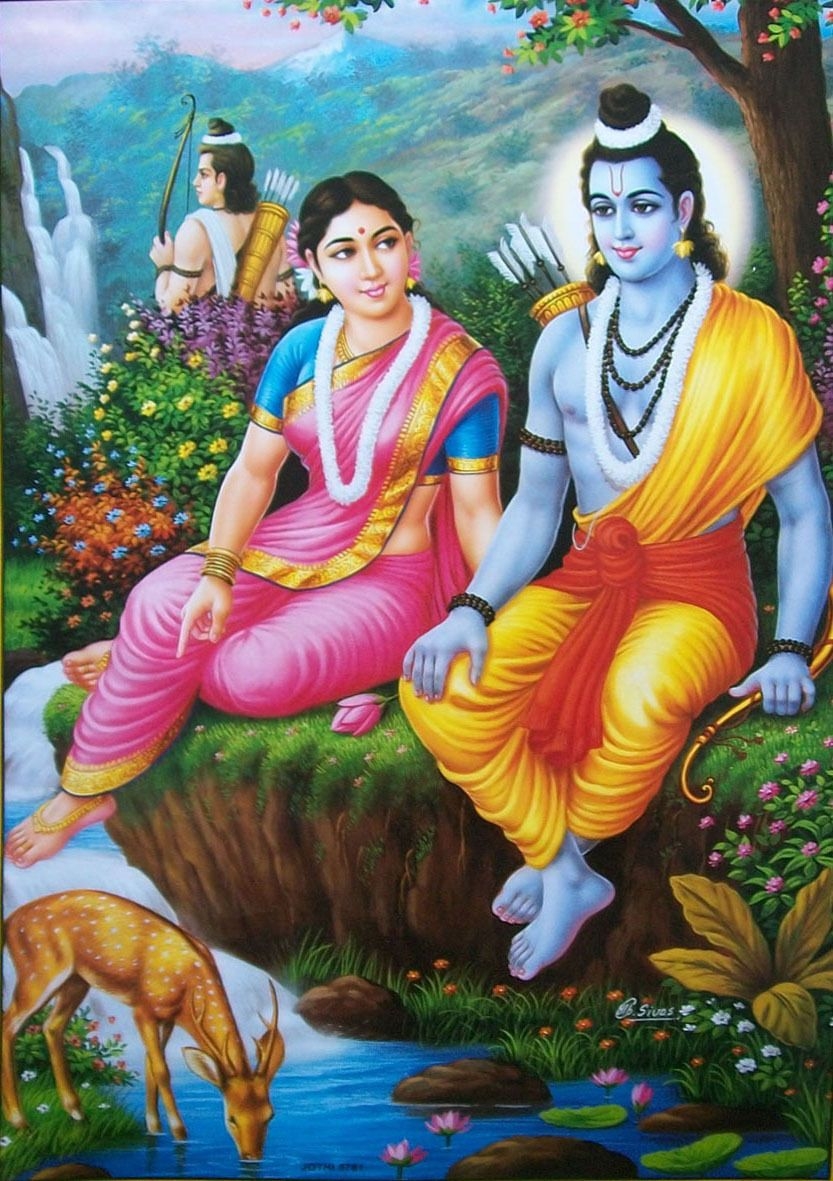 840x1190 Lord Ram Rama Sita Laxman as Vanvasi in Jungle • $4.99. Lord rama image, God illustrations, Lord ganesha paintings, Phone