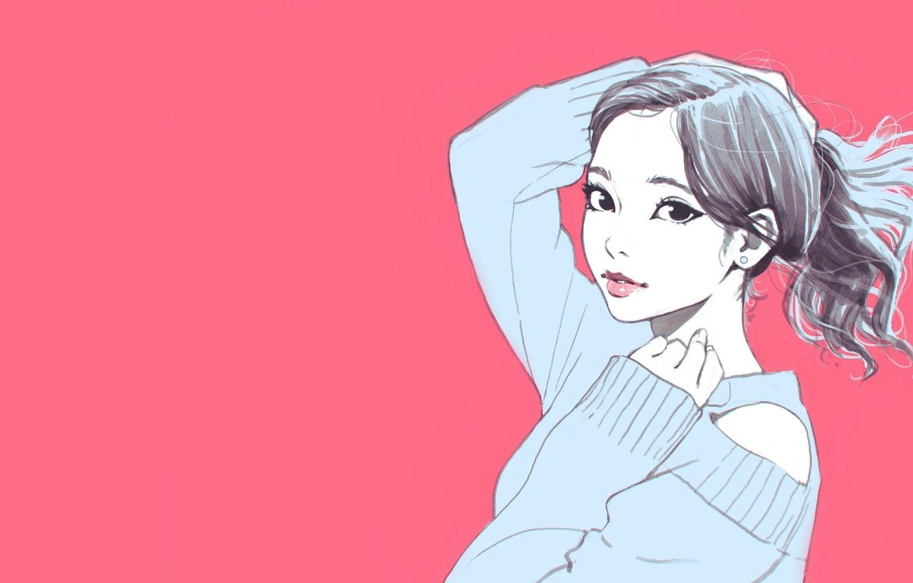 1340x850 Wallpaper Pink, Girl, Ilya Kuvshinov, Aesthetic image for desktop, Desktop