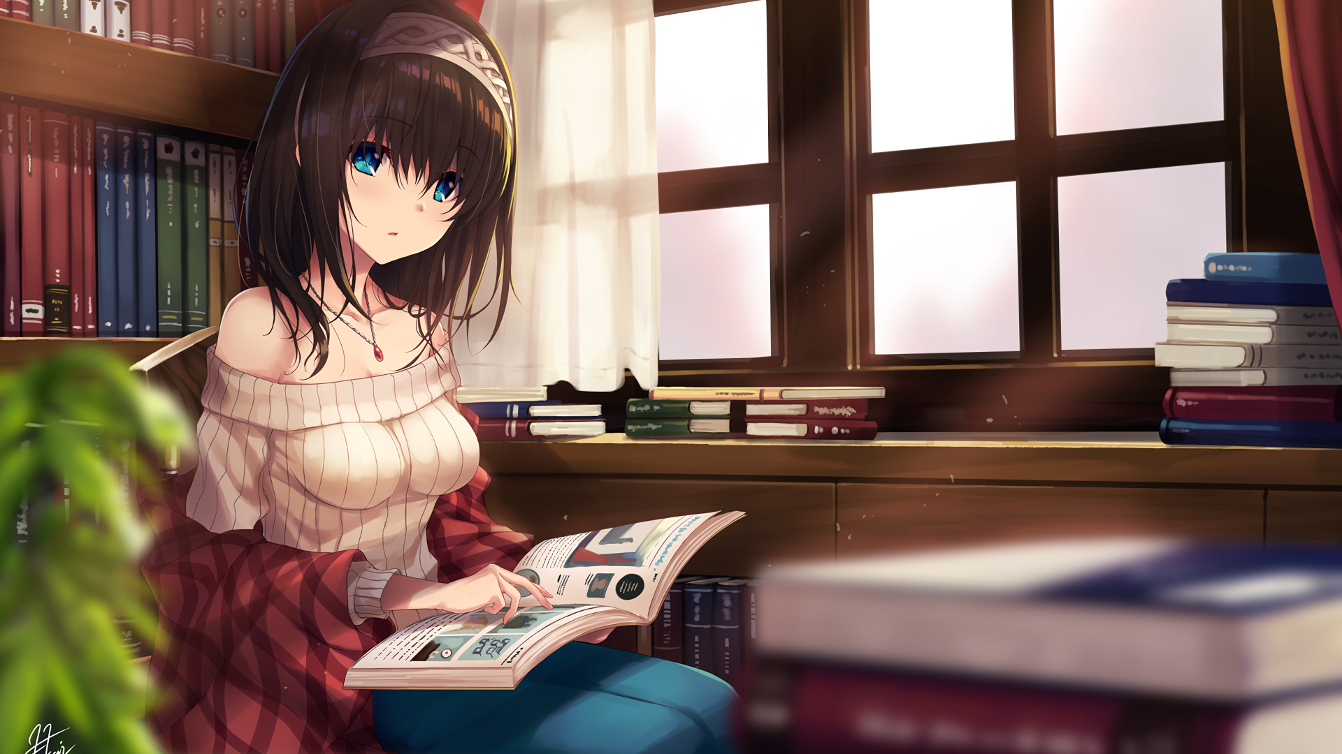 1920x1080 Desktop Wallpaper Cute Girl, Reading, Book, Anime, Original, HD Image, Picture, Background, A1e526, Desktop