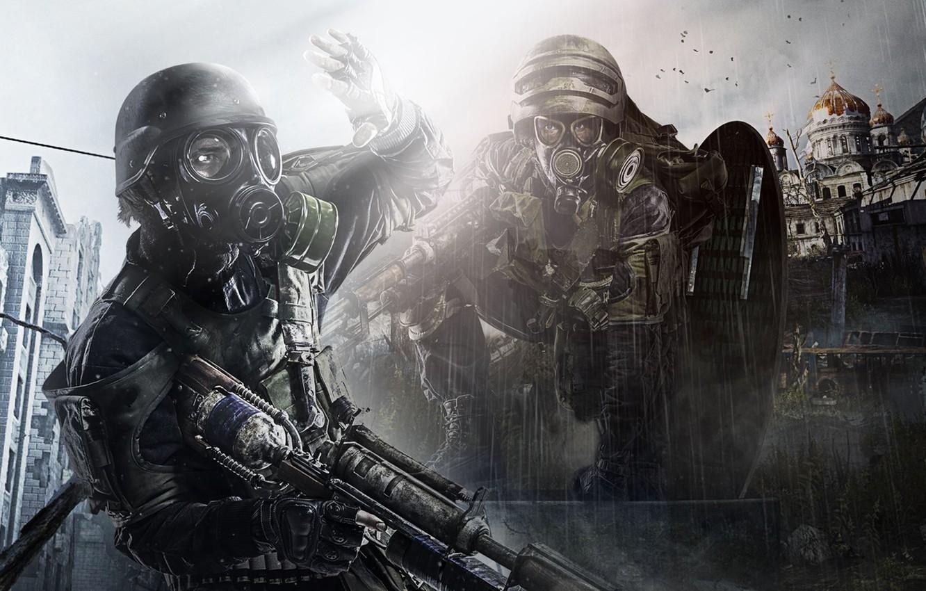 1340x850 Wallpaper Look, Light, Gas mask, Apocalypse, Helmet, Metro, Desktop