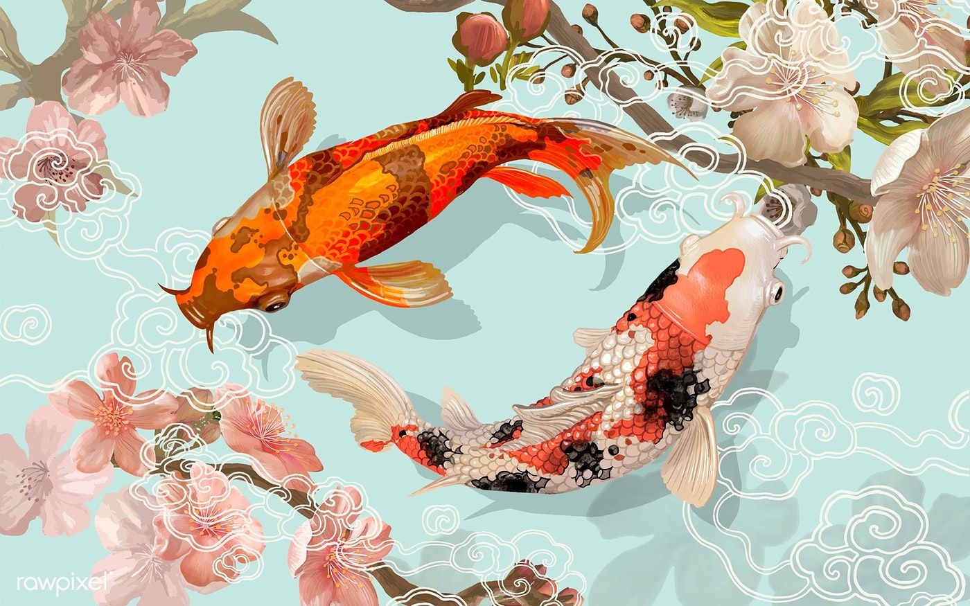 1400x880 Japanese Koi Fish Painting, Desktop