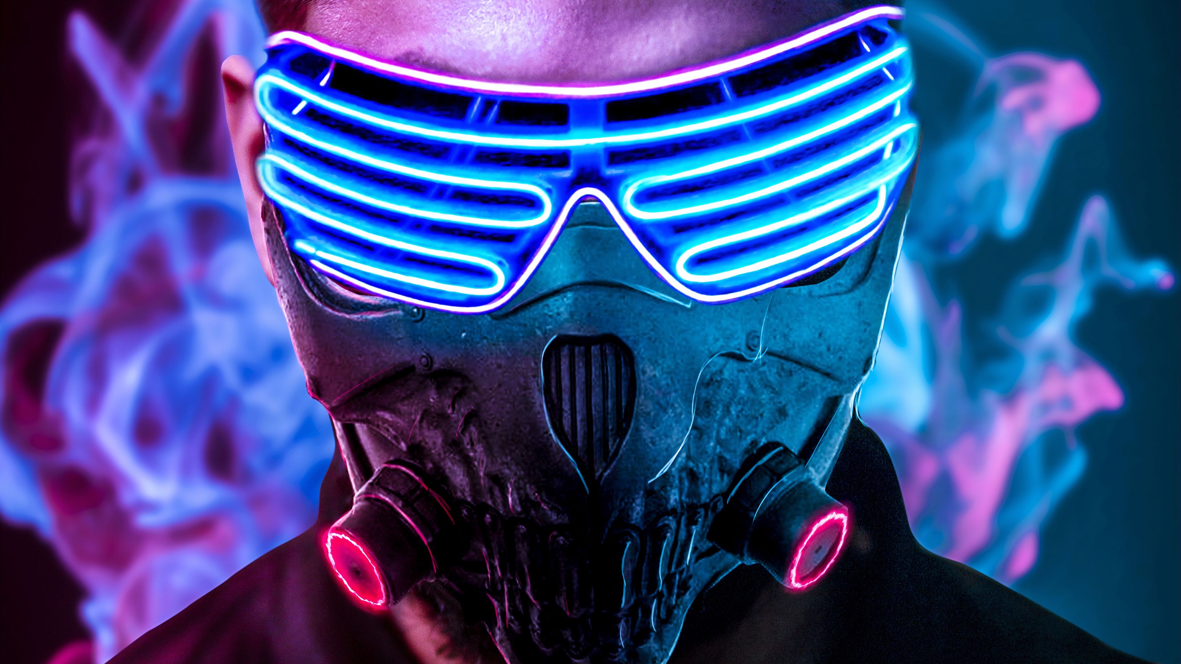 3840x2160 mask, neon, artist, artwork, digital art, hd, 4k, Desktop