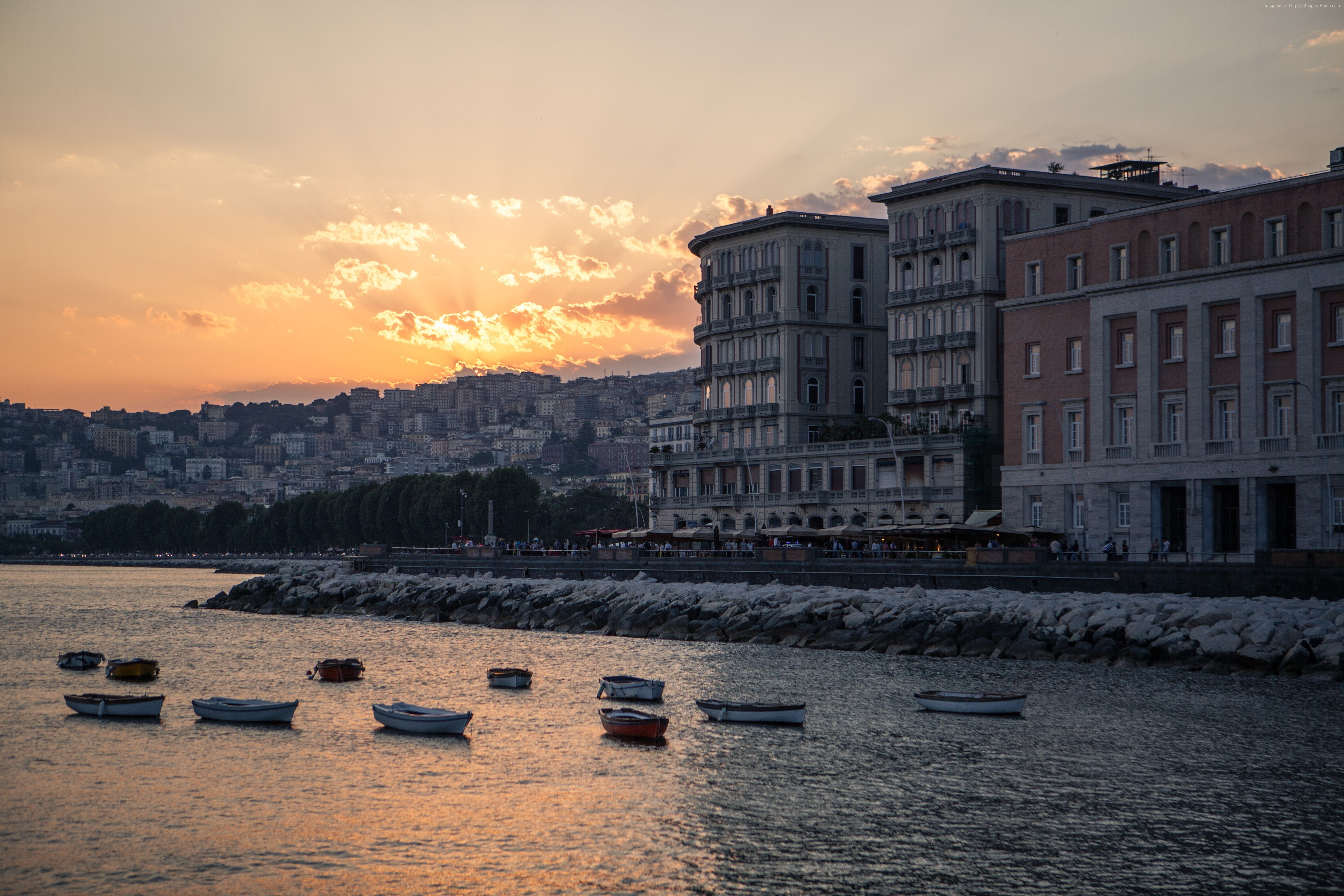 4000x2670 Wallpaper / coast, Napoli, sunset, Italy, shore, 4K free download, Desktop