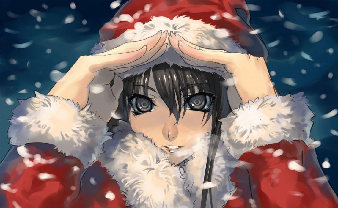 1140x700 Snow brown eyes anime Christmas outfits anime girls, Desktop