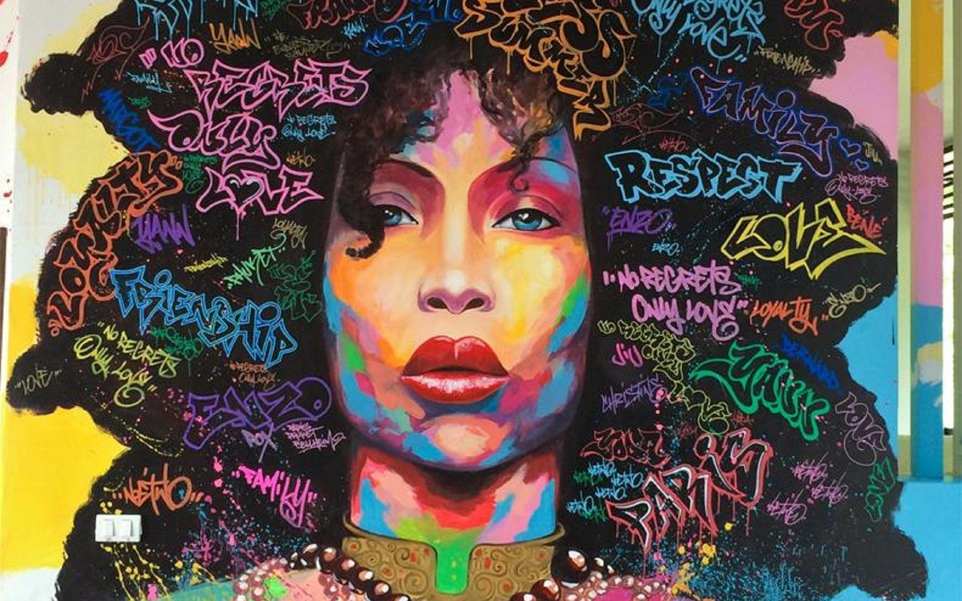 1920x1200 Erykah Badu, Singer, Hip Hop, Neo Soul, Street Art, Wall, Desktop