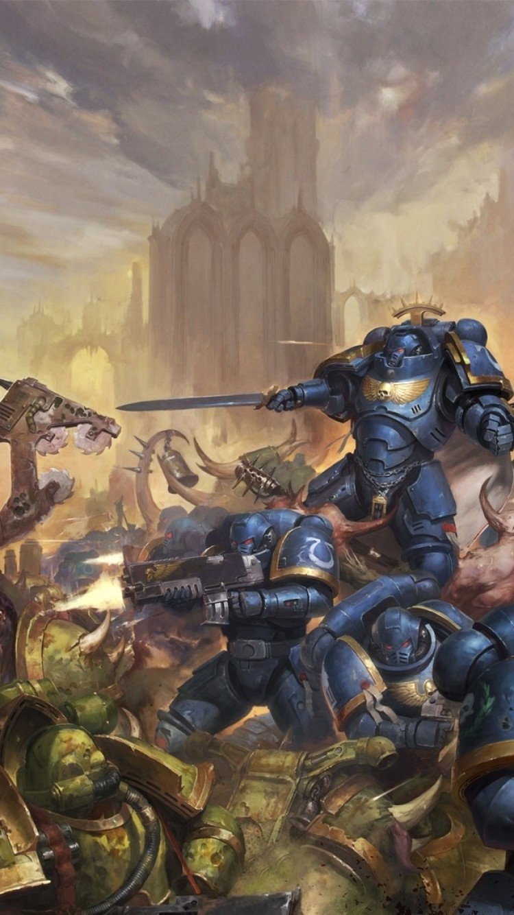 750x1340 Download  Warhammer 40k, Chaos, Ultramarines, Artwork, Battle, Flags, Robots Wallpaper for iPhone iPhone 6, Phone