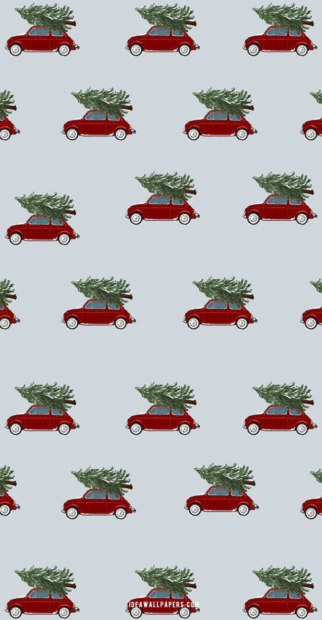 650x1250 Cute Christmas Wallpaper Ideas for Phones, Red Car with Christmas Tree on Top Wallpaper, Phone