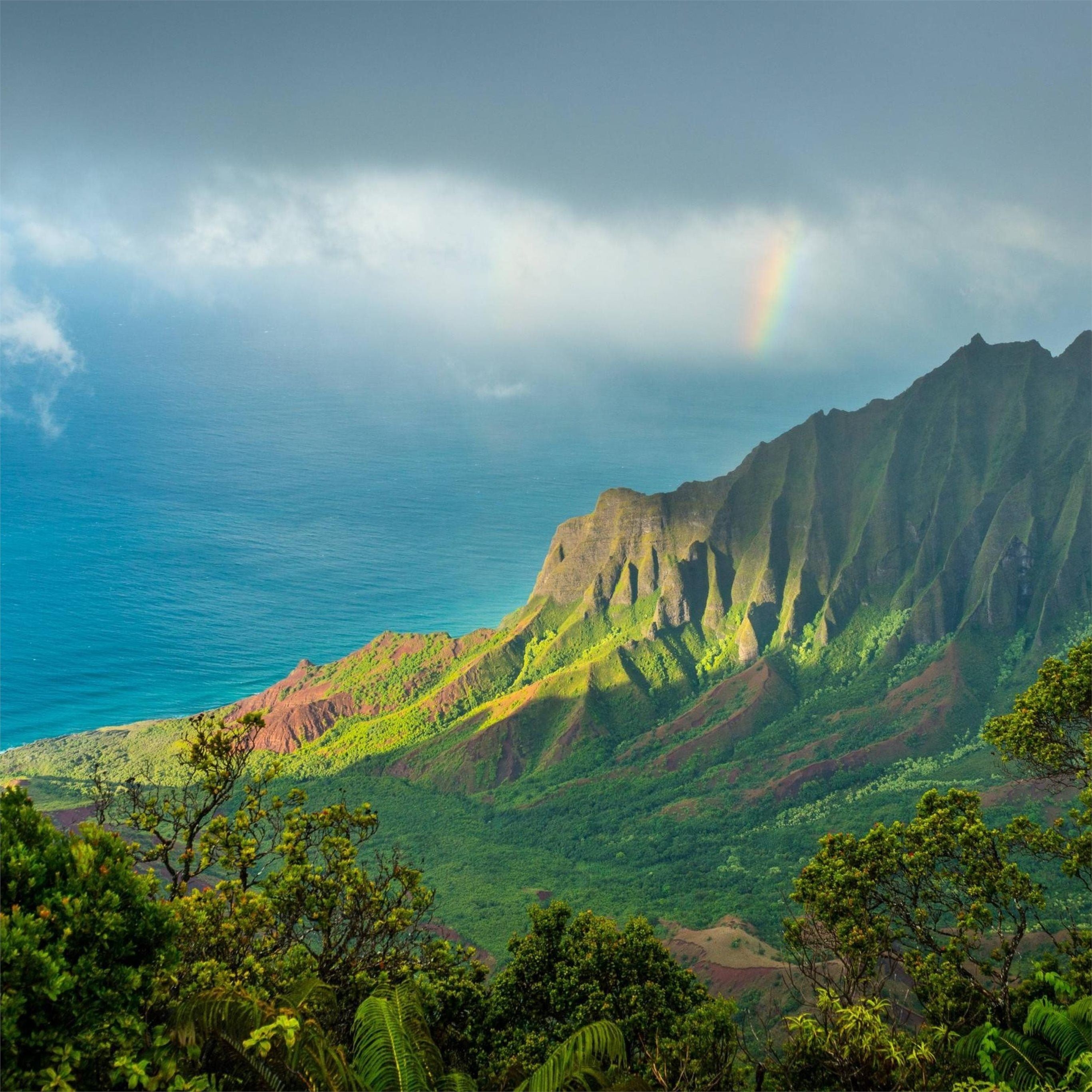 2740x2740 hawaii kauai pacific ocean clouds mountains 4k iPad Pro Wallpaper Free Download, Phone