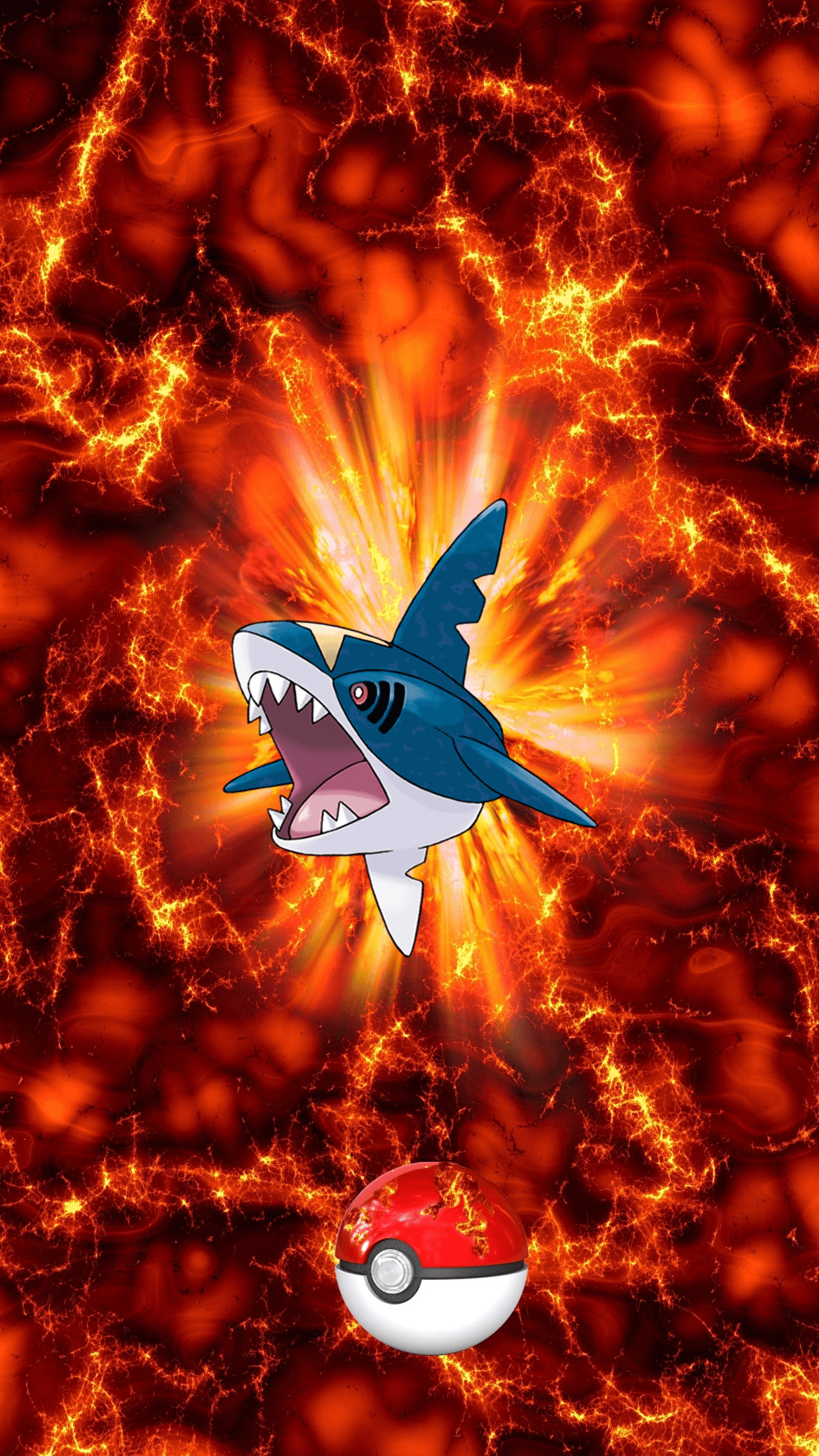 1250x2210 Fire Pokeball Sharpedo Samehader 9 Carvanha, Phone