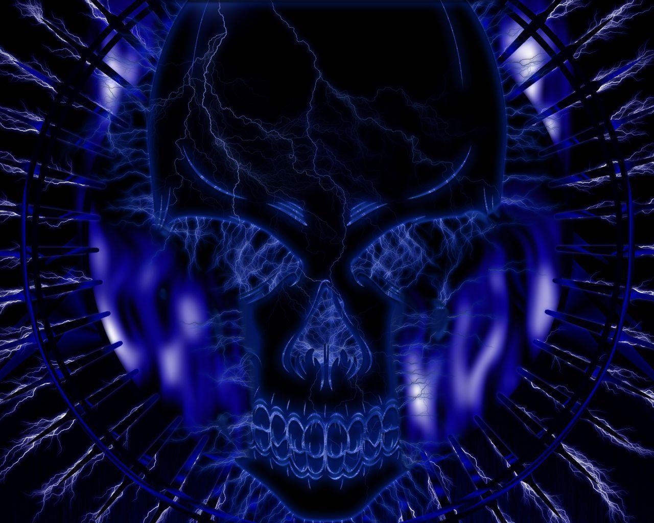 1280x1030 Blue Skull Background, Desktop