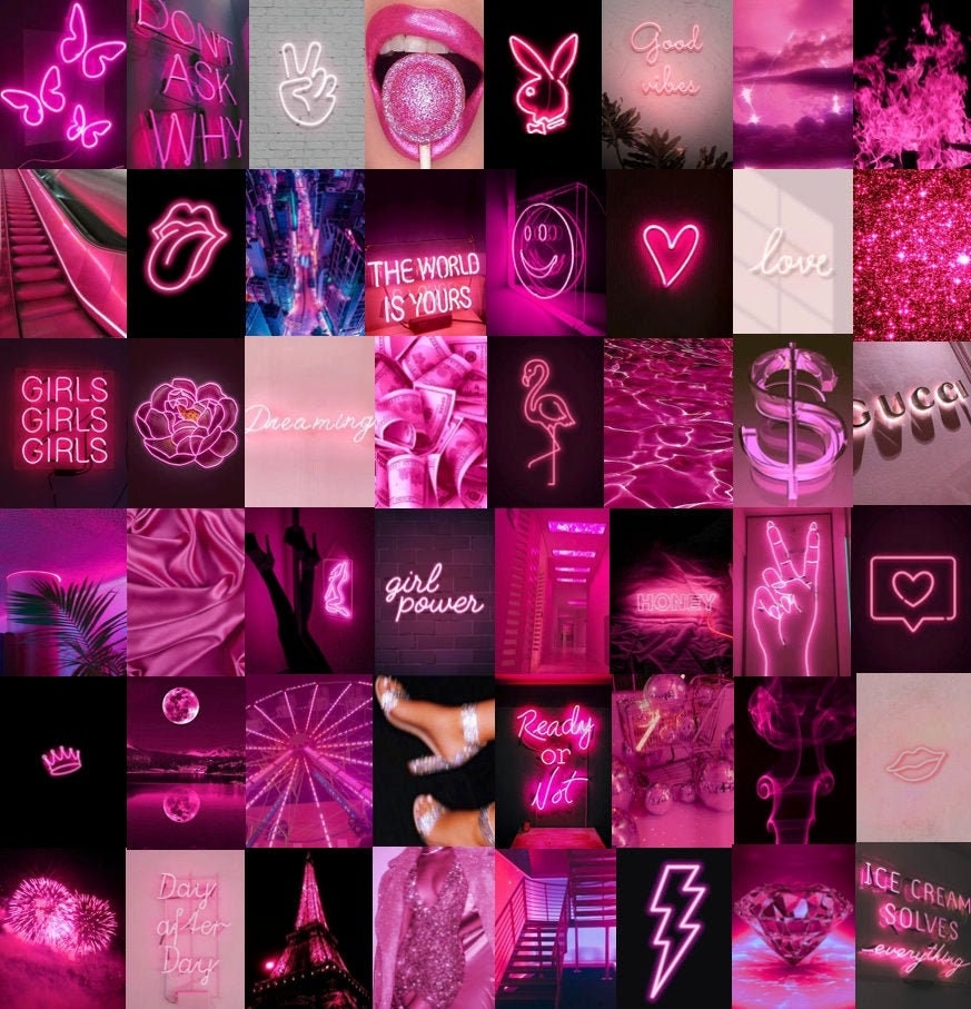 880x910 Neon Pink Aesthetic Photo Wall Collage Kit, Phone