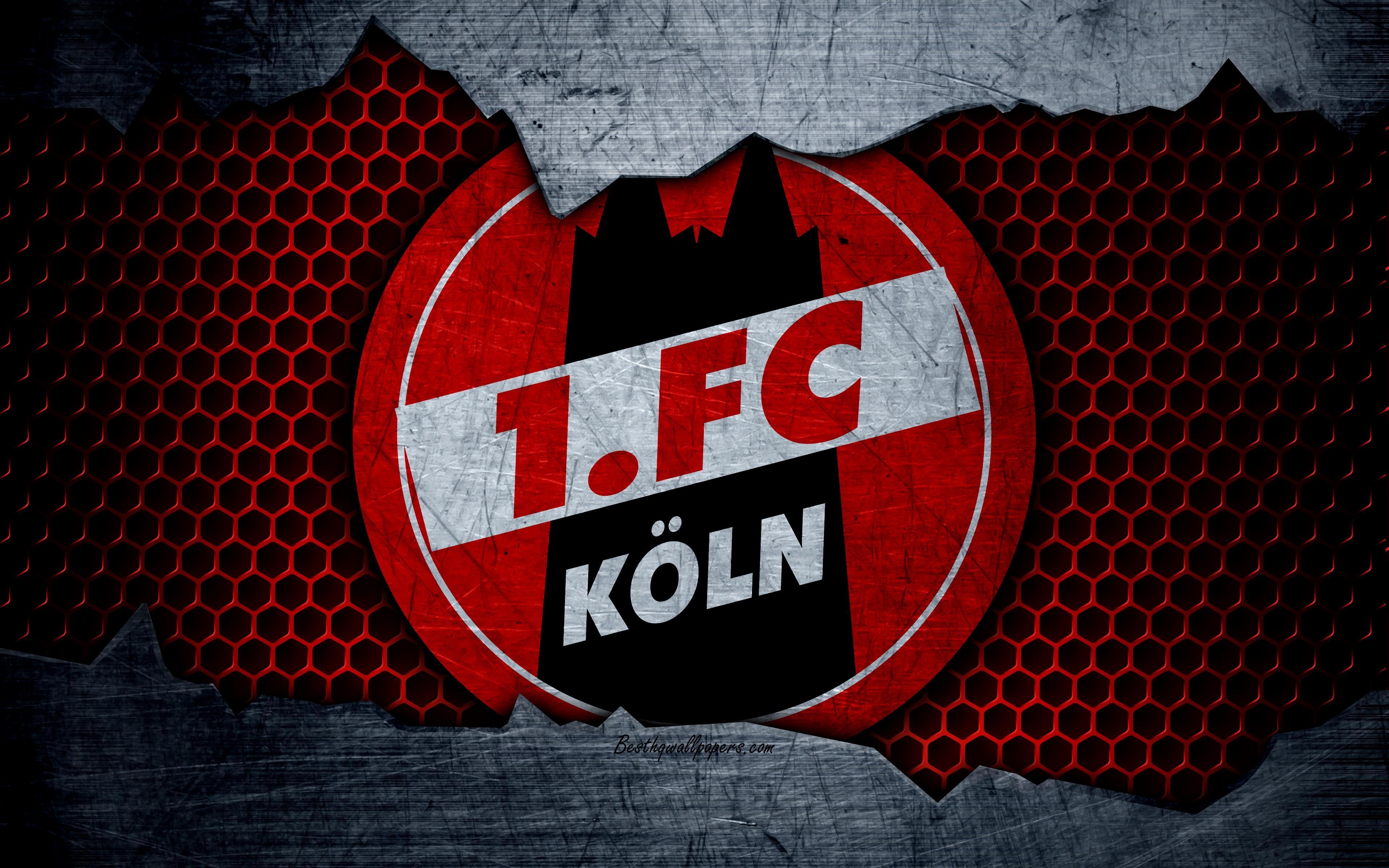 3840x2400 Download wallpaper FC Koln, 4k, logo, Bundesliga, metal texture, Desktop