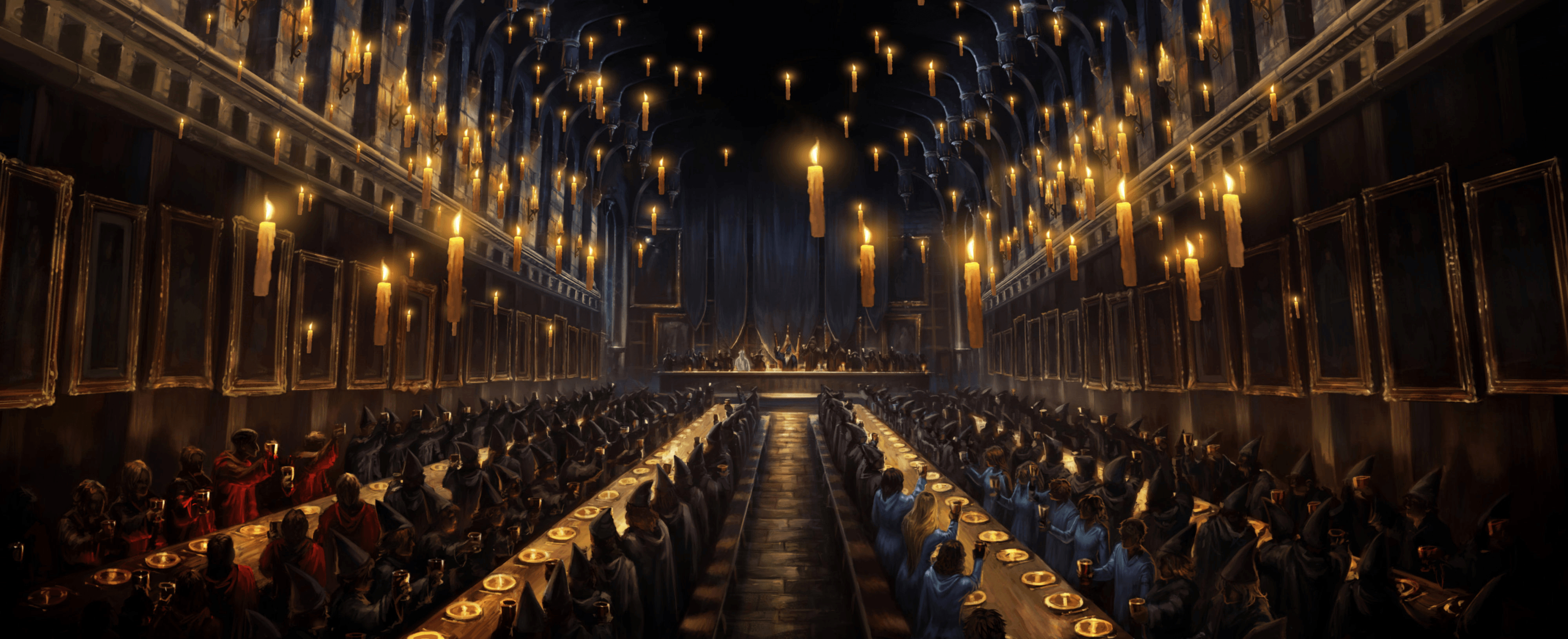 4000x1640 Great Hall Harry Potter Desktop Wallpaper Free Great Hall Harry Potter Desktop Background, Dual Screen