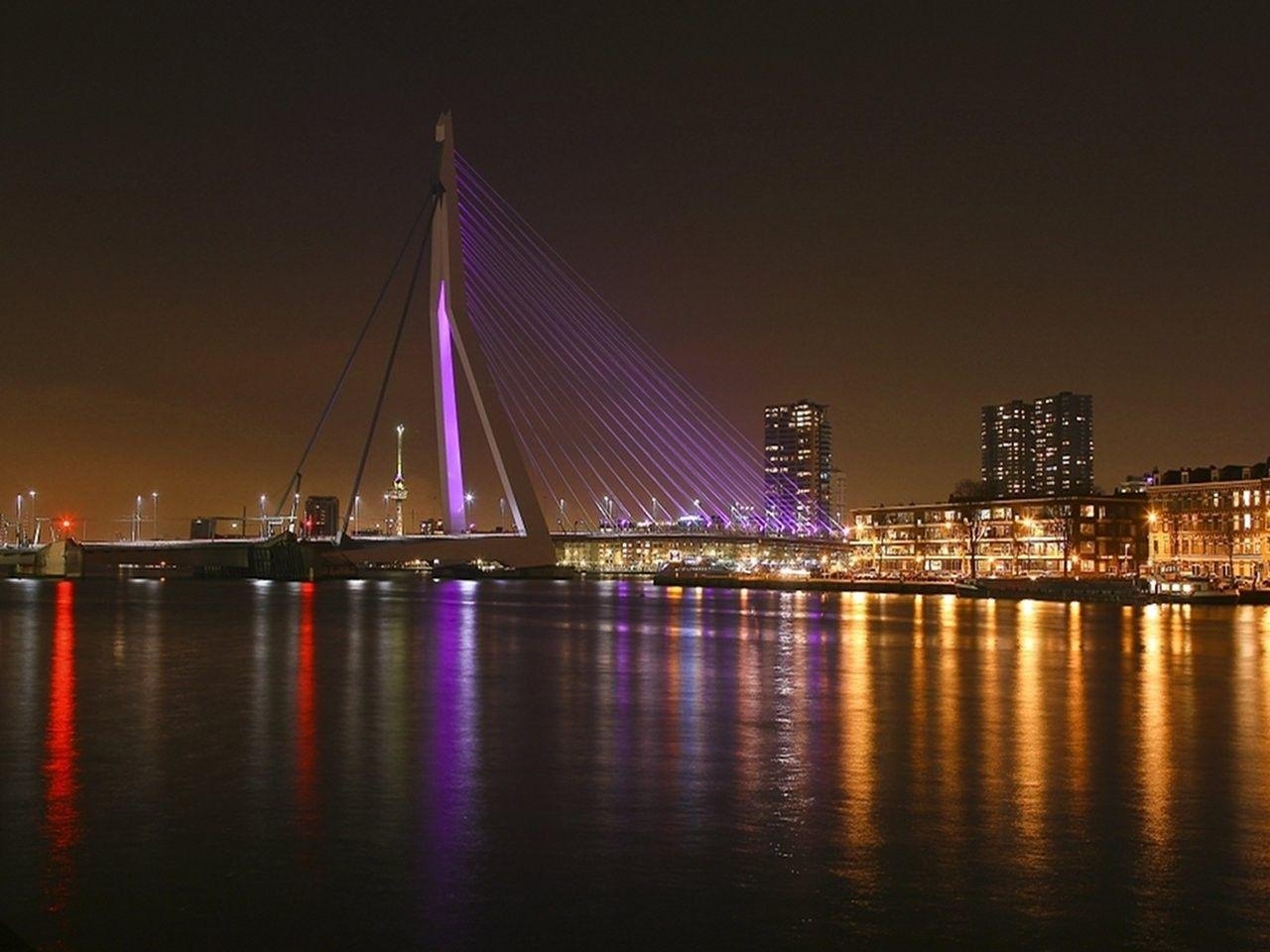 1280x960 Modern: Rotterdam Netherlands Night Bridge Phone Wallpaper for HD, Desktop