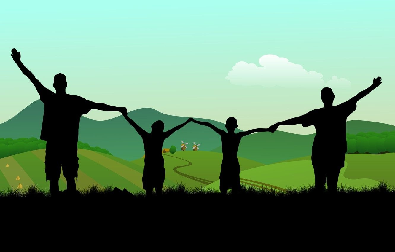 1340x850 Wallpaper joy, happiness, children, family, father, silhouettes, mother image for desktop, section разное, Desktop