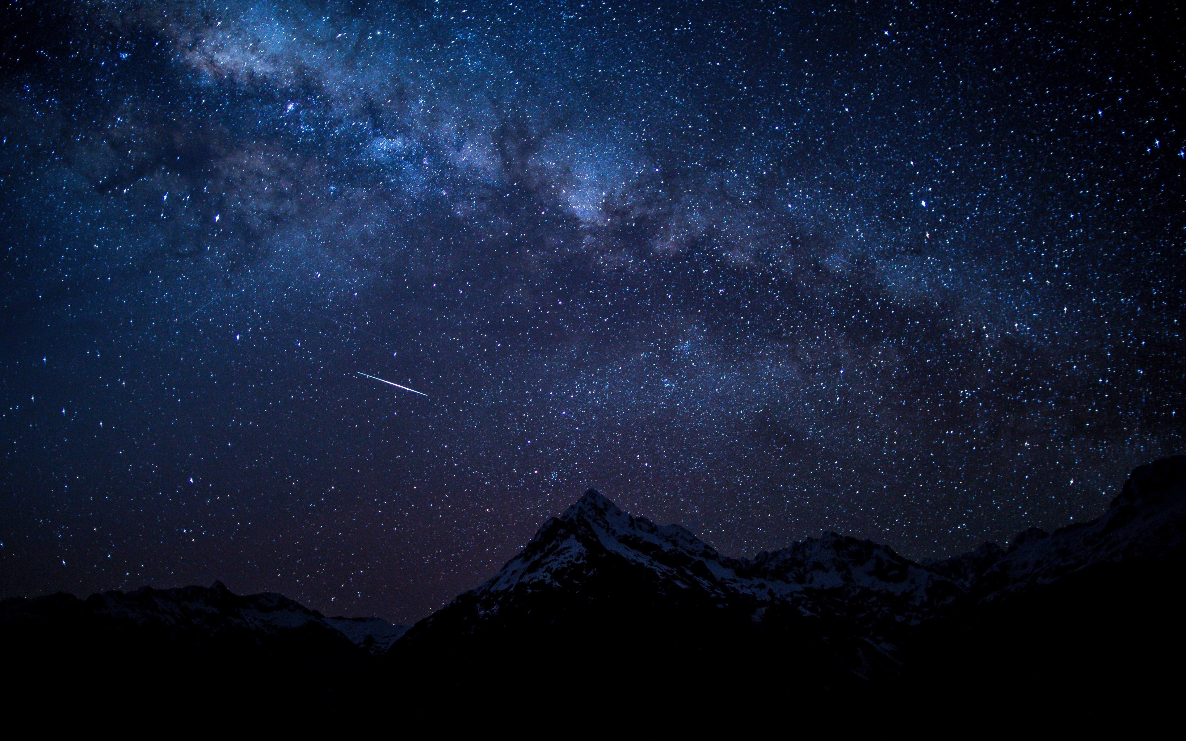 3840x2400 Download  wallpaper starry sky, night, mountains, nature, Desktop
