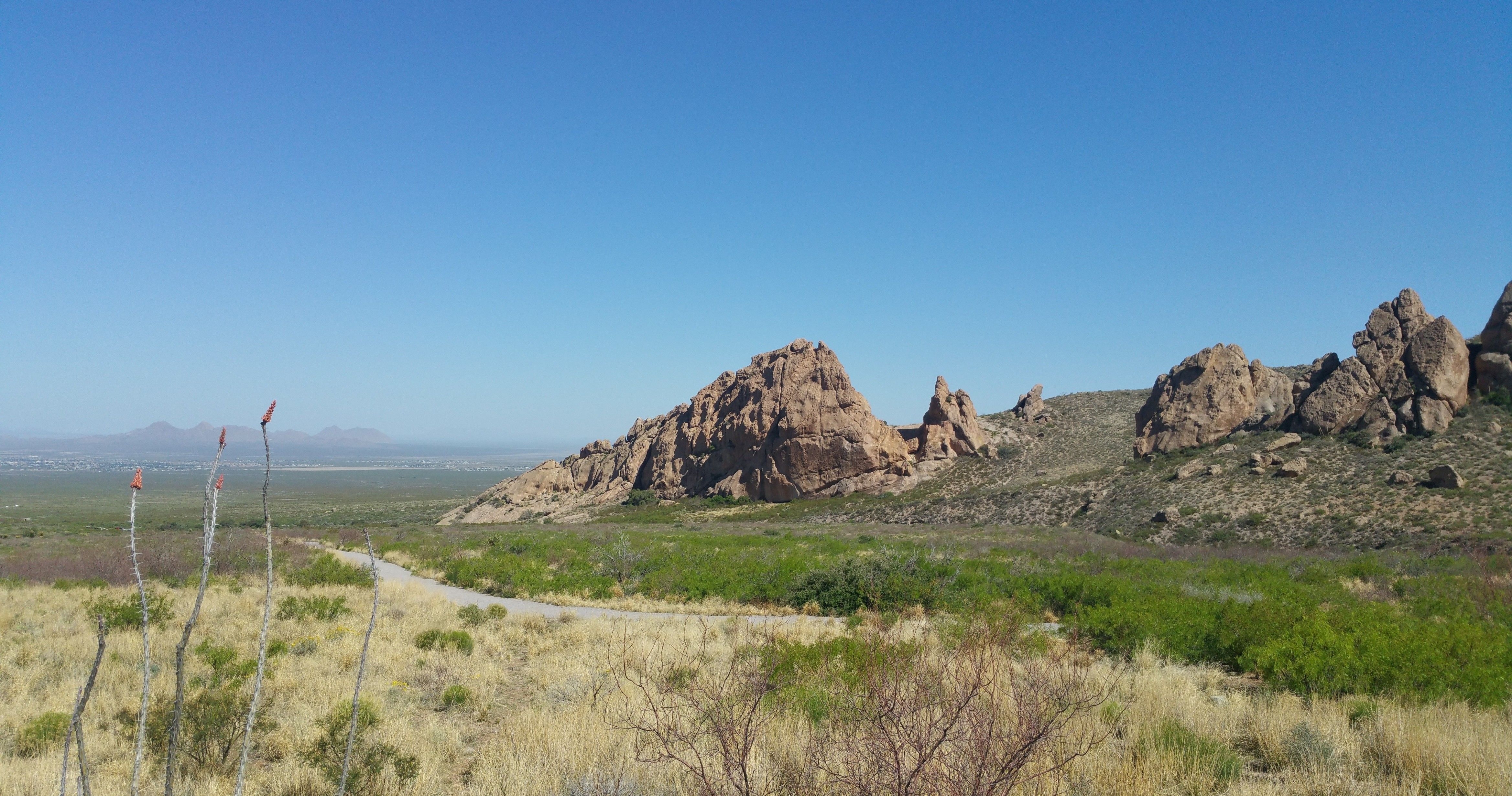 4680x2470 Download  New Mexico, Clean Sky, Rocks, Plants, Grass, Desktop