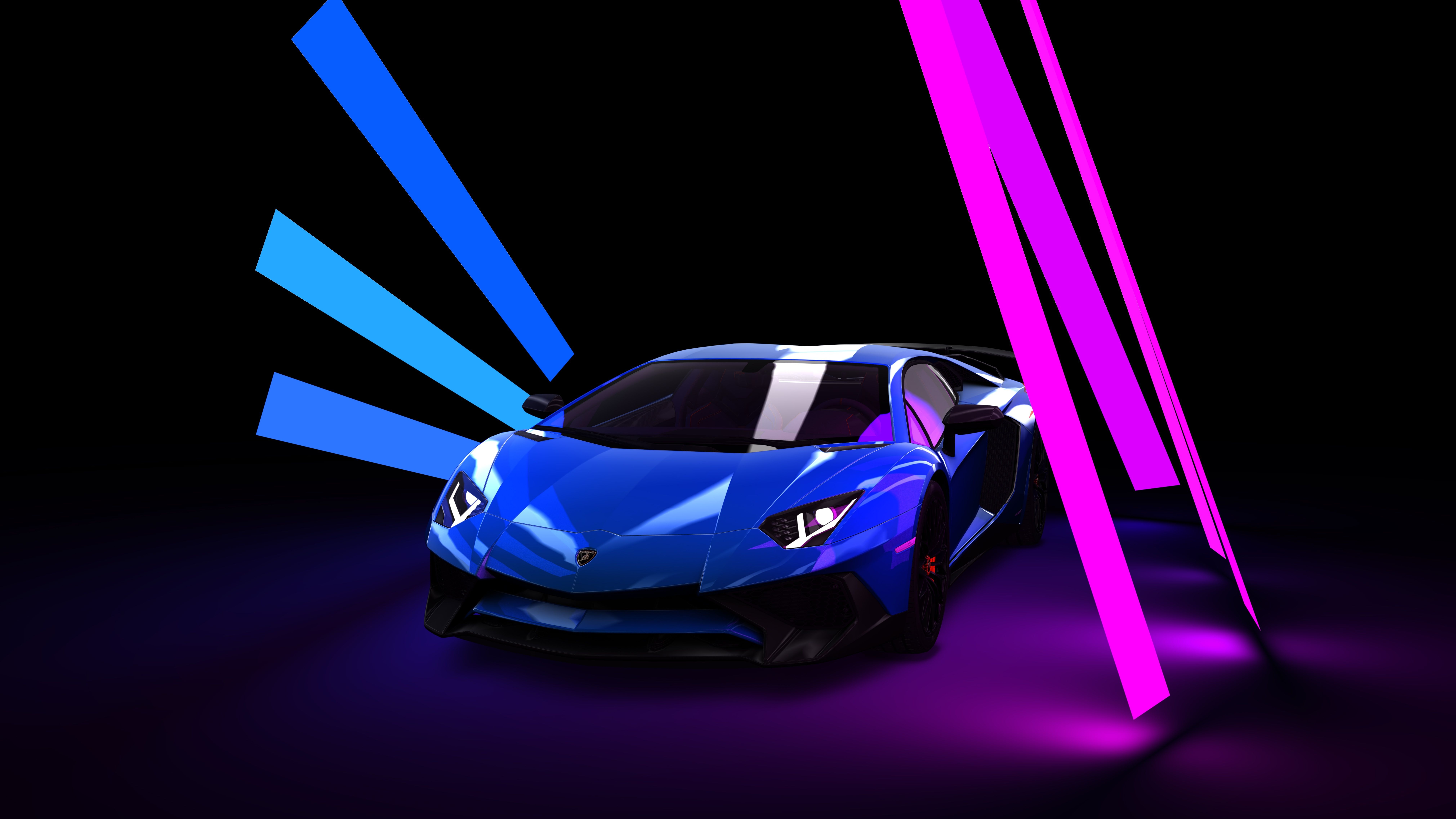 8090x4550 Wallpaper: Blue, Car, Lamborghini Aventador, Sport Car, Desktop