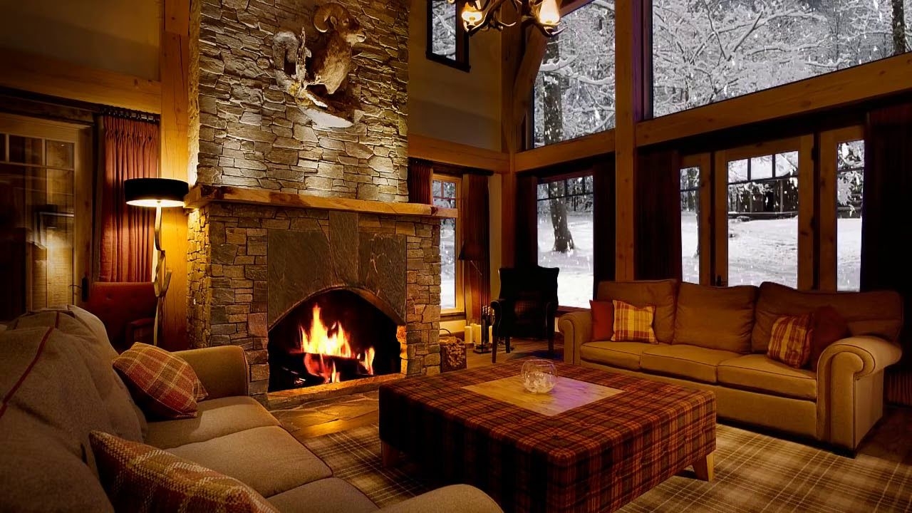 1280x720 At the Cabin Snow with Fireplace Sound HD, Desktop