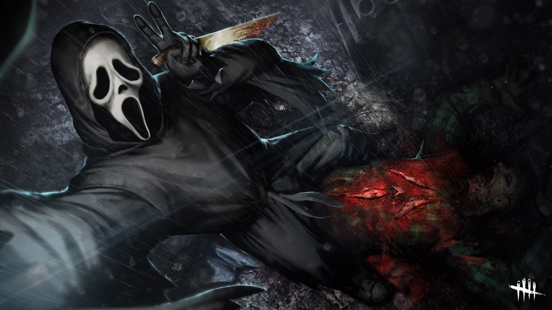 1920x1080 Wallpaper / Dead by Daylight, video games, video game art, horror, ghostface, Scream, death, blood, selfies, knives, black, peace free download, Desktop
