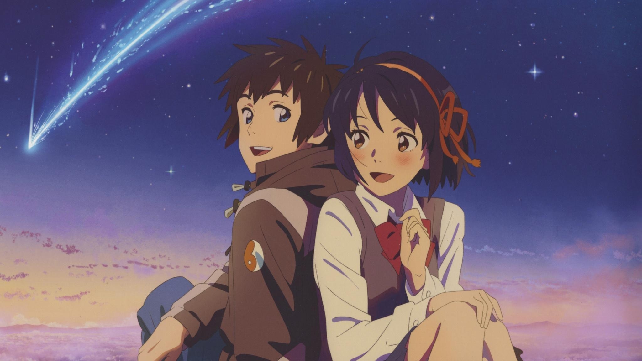 2050x1160 Download  wallpaper cute couple, mitsuha miyamizu, taki, Desktop