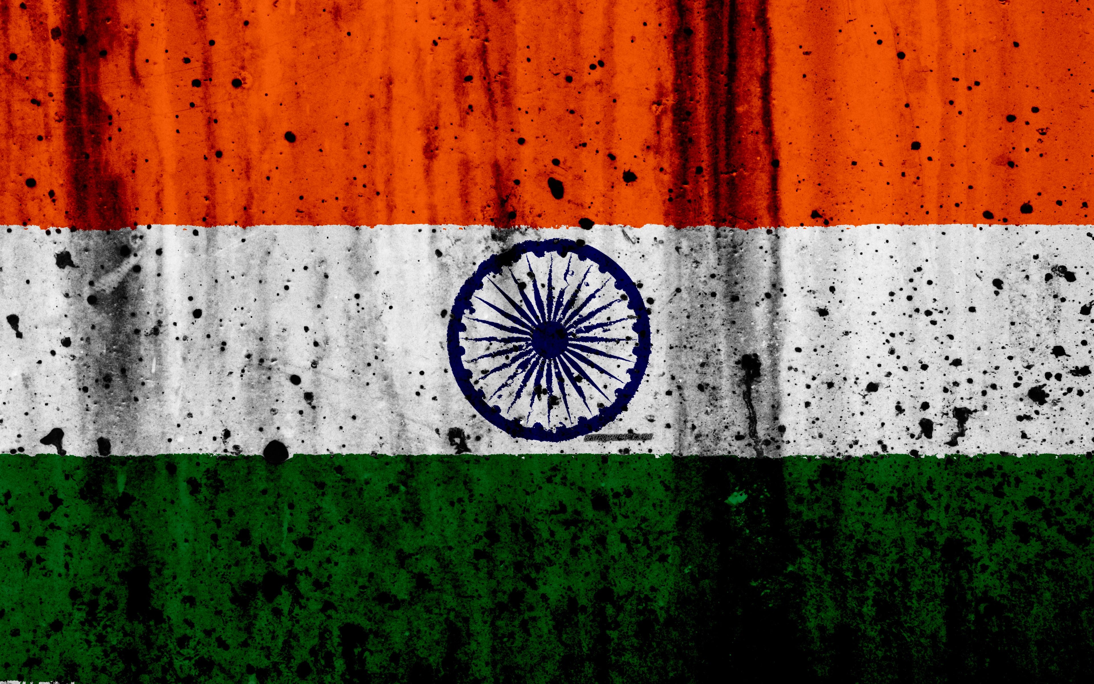 3840x2400 Download wallpaper Indian flag, 4k, grunge, flag of India, Asia, Desktop