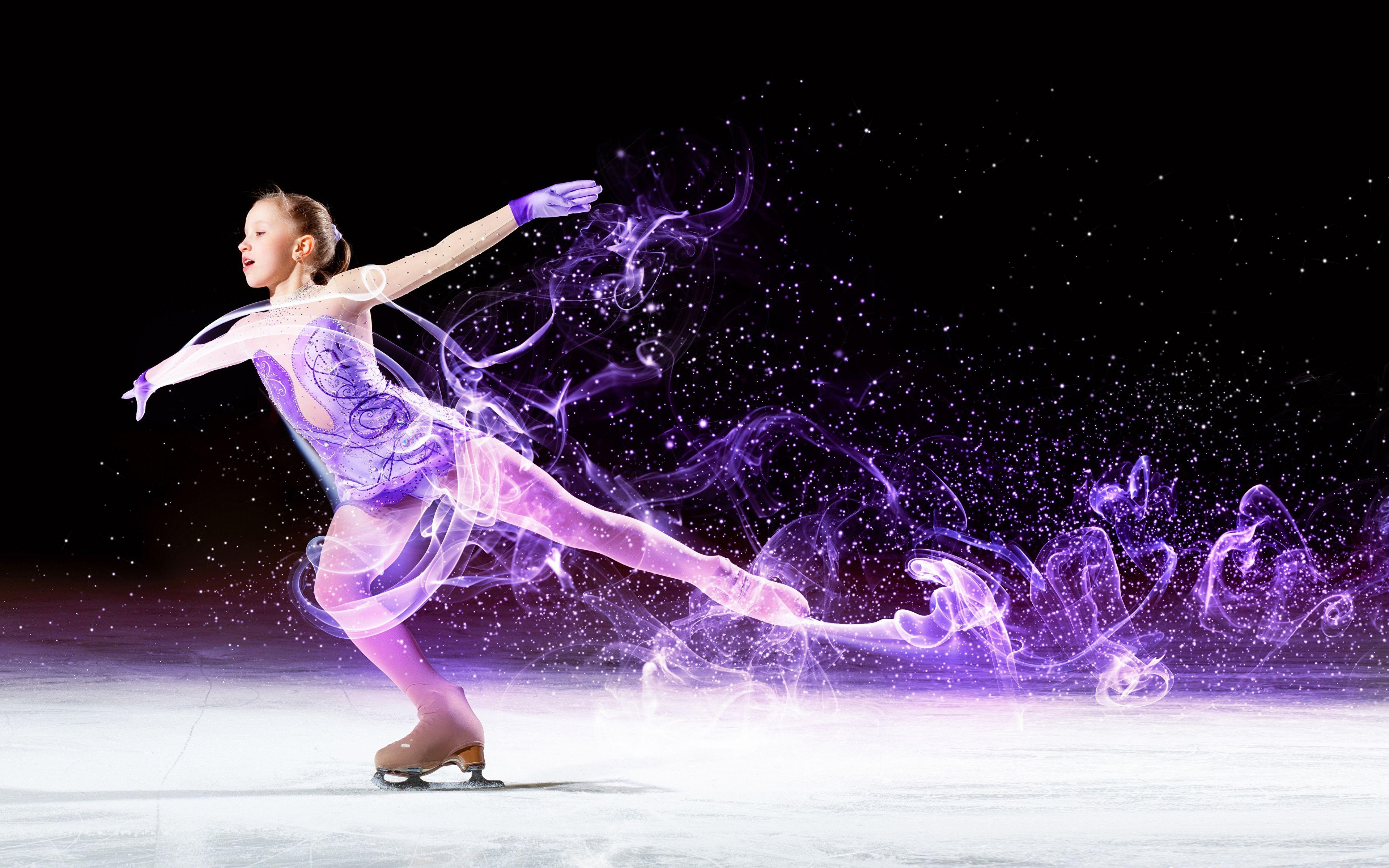 3840x2400 Image Little girls Ice skate Dancing Ice Children Sport, Desktop