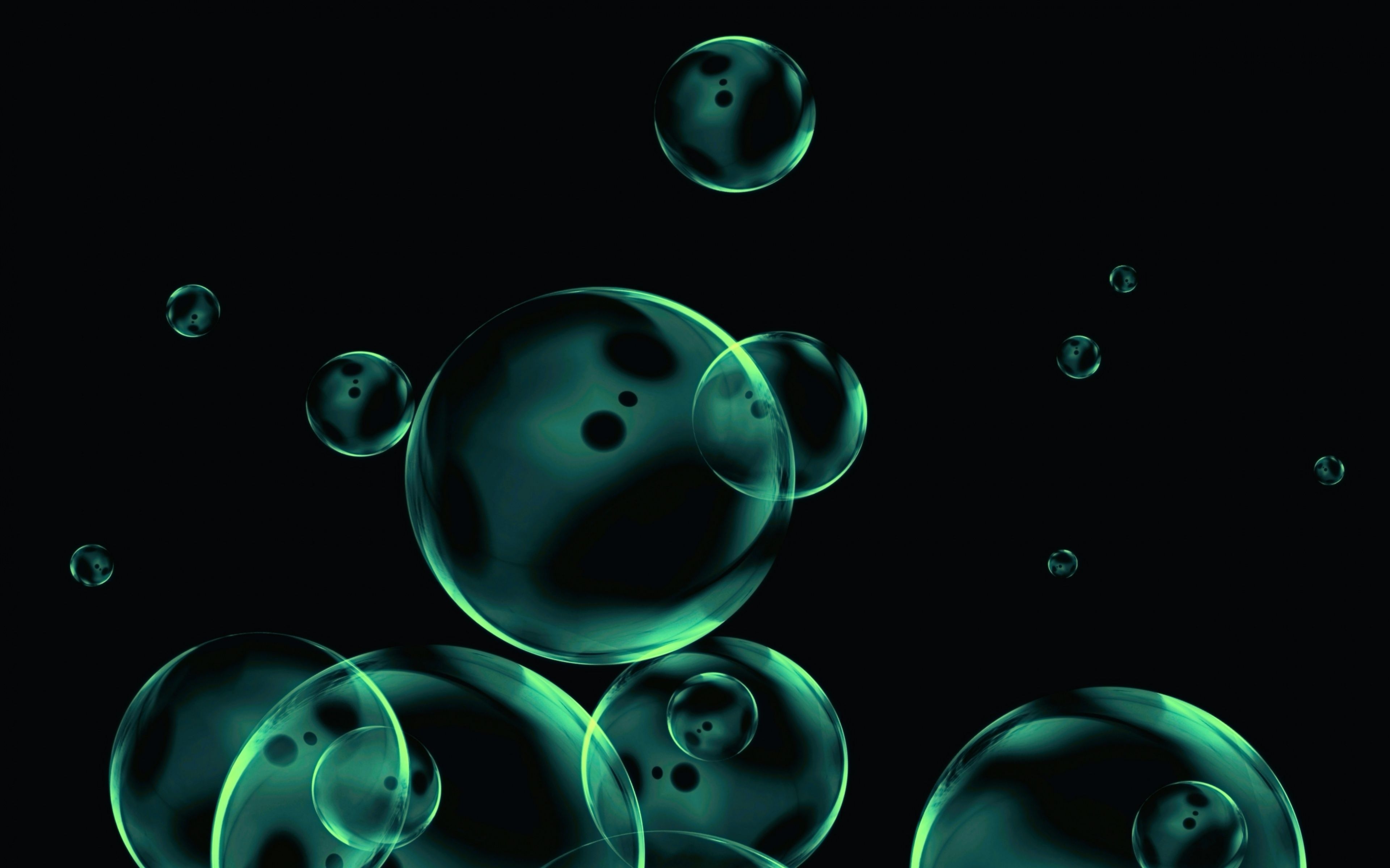 3840x2400 Wallpaper Dark Theme, Green Bubbles, Floating, Desktop