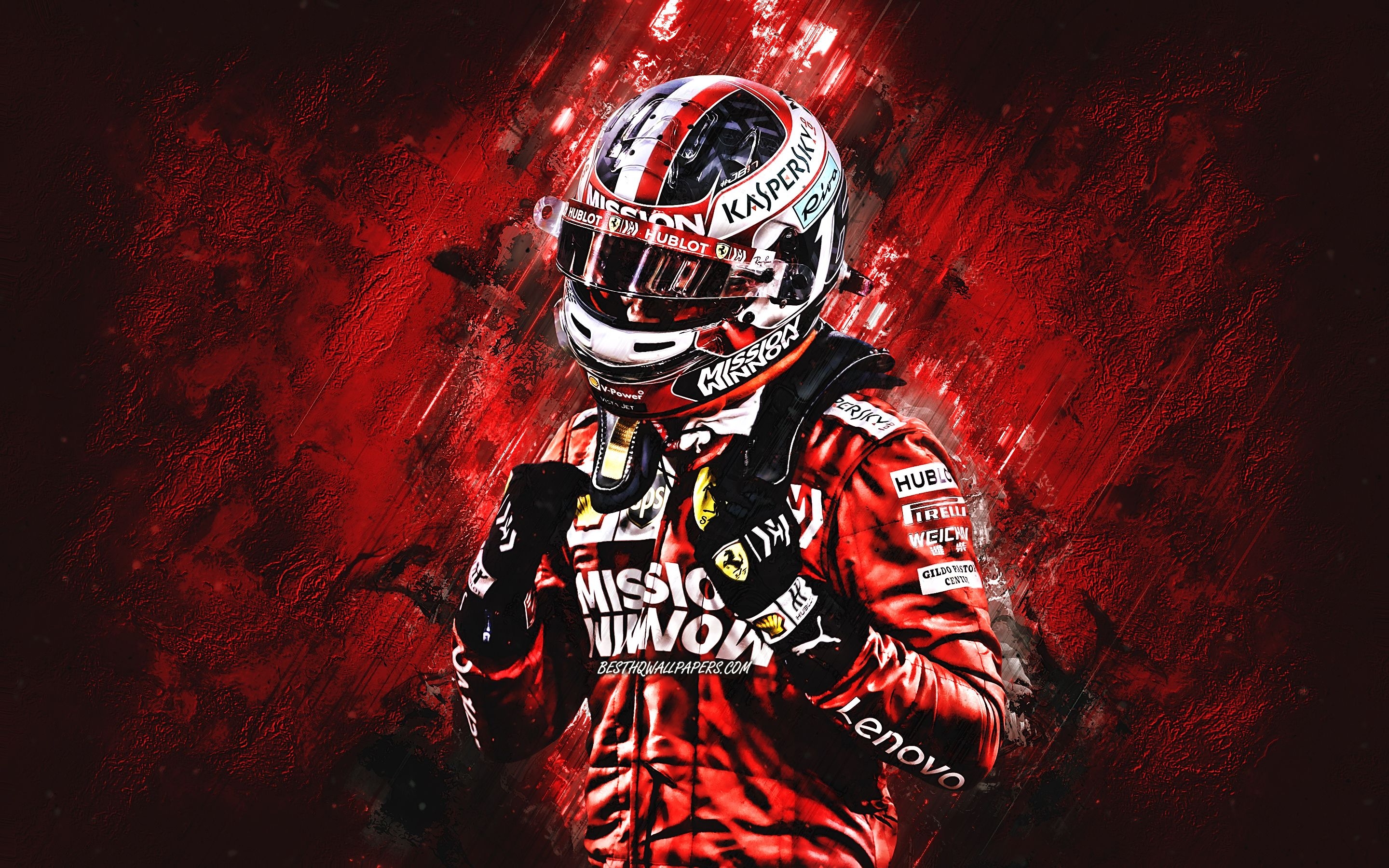 2880x1800 Download wallpaper Charles Leclerc, Scuderia Ferrari, Formula Monegasque racing driver, red stone background, F Ferrari for desktop with resolution. High Quality HD picture wallpaper, Desktop