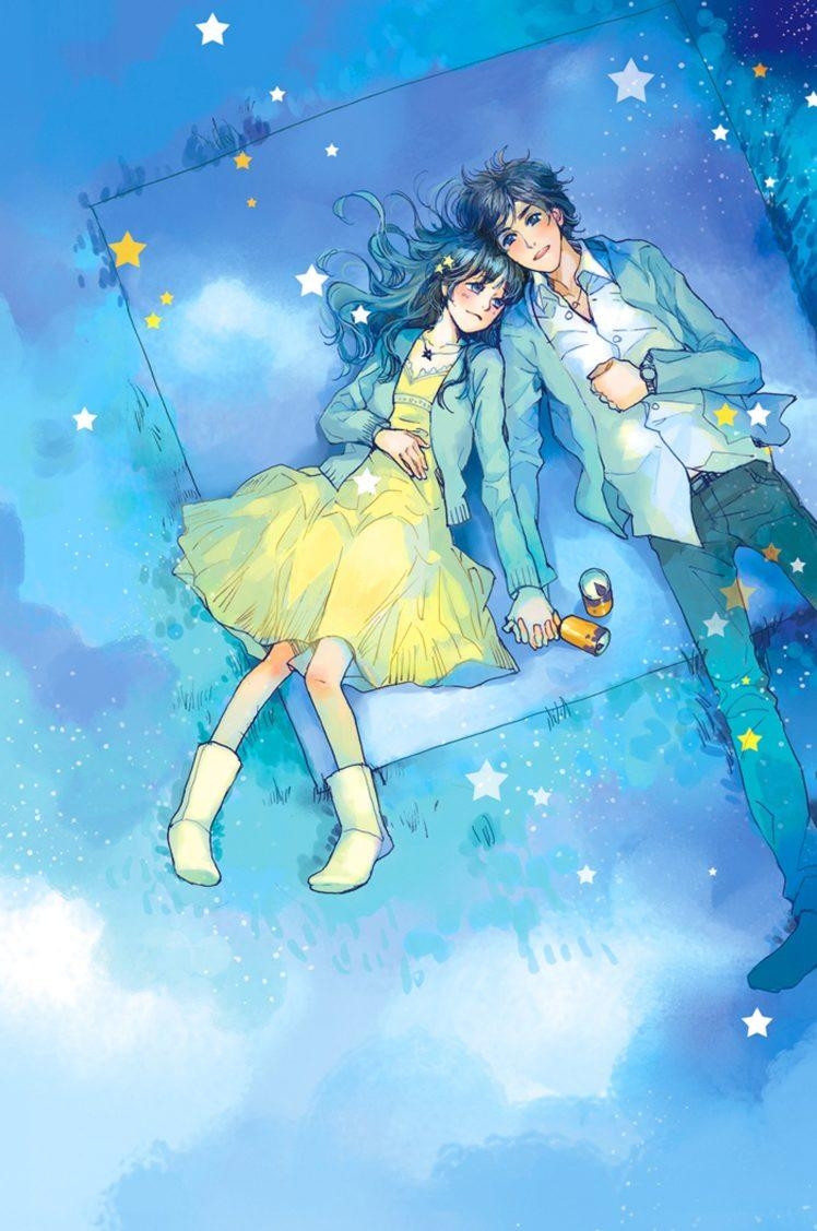 750x1130 anime, Couple, Yellow, Dress, Boy, Love, Stars, Romantic, Blue, Phone