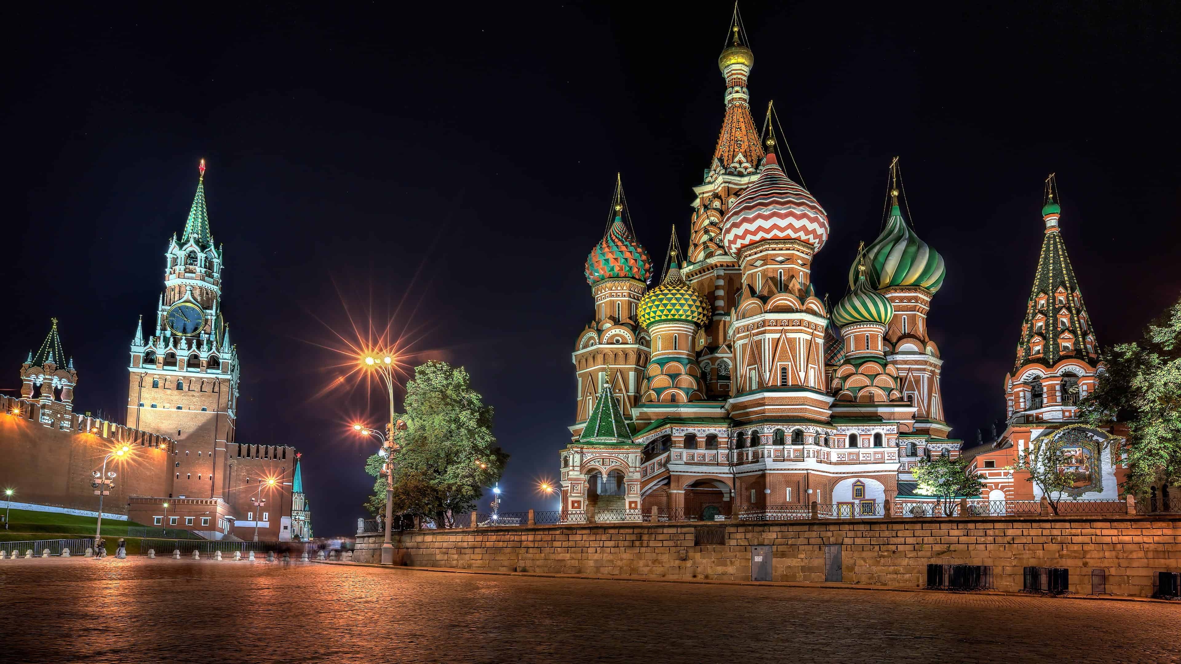 3840x2160 Red Square At Night Moscow Russia UHD 4K Wallpaper, Desktop