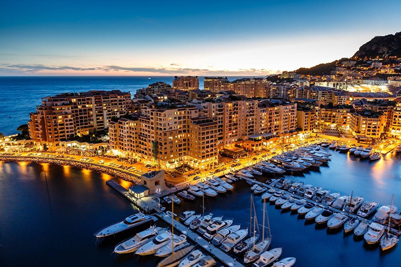 1280x860 Wallpaper Monaco Fontvieille Night Yacht Berth From above Cities, Desktop