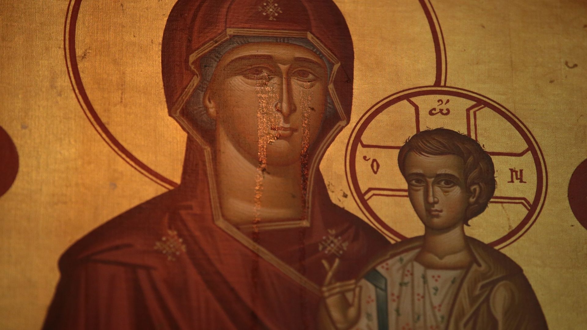 1920x1080 Faithful see miracle in weeping icon of Mary with child Jesus at Greek Orthodox church on Northwest Side, Desktop