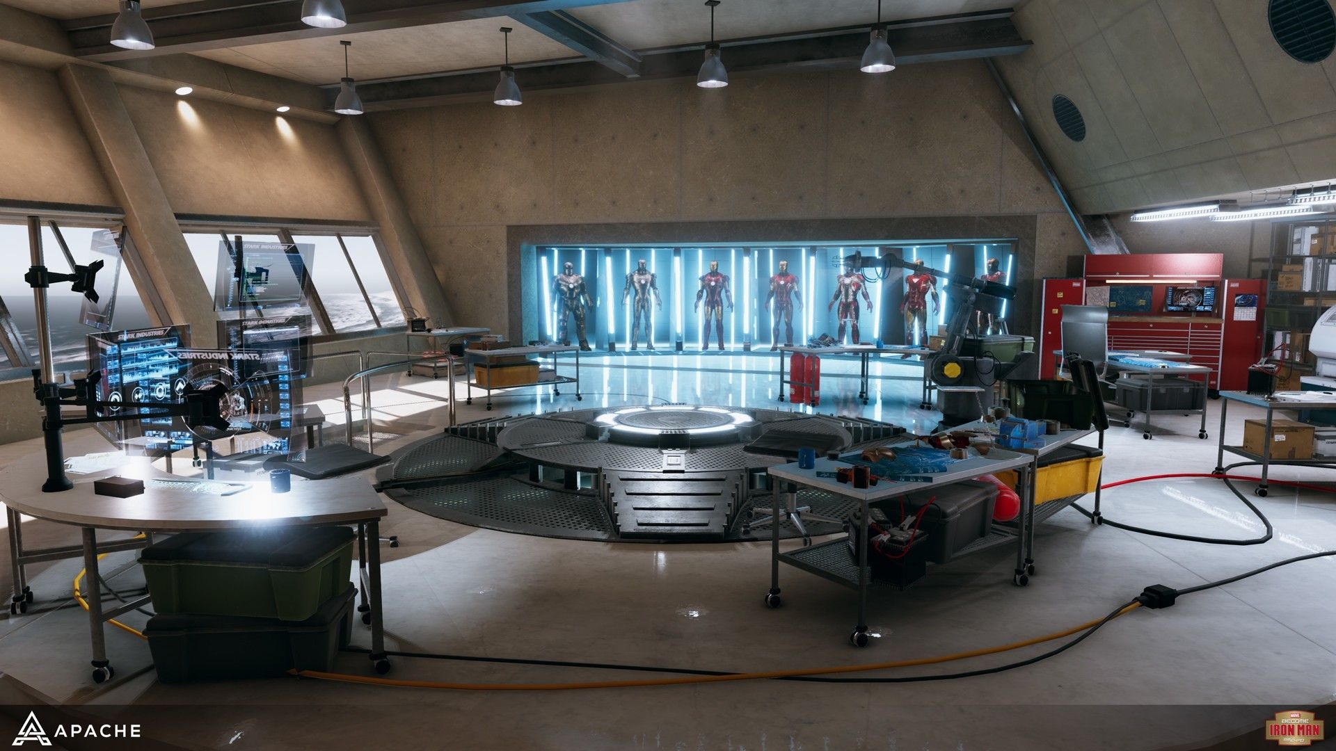 1920x1080 Tony's Lab. Iron man house, Tony stark house, Man garage, Desktop