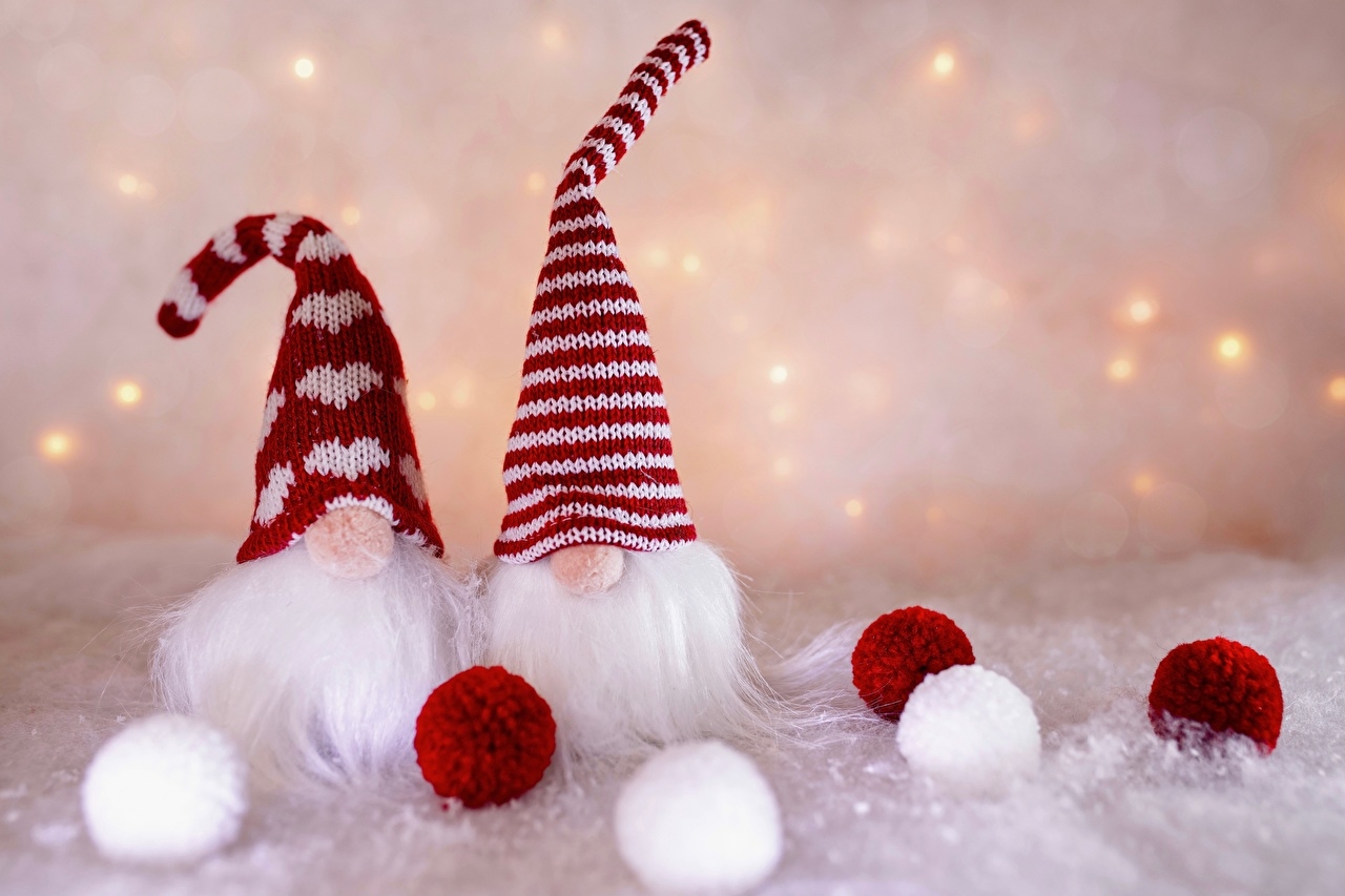 1280x860 Image Gnome New year beards Winter hat Balls, Desktop