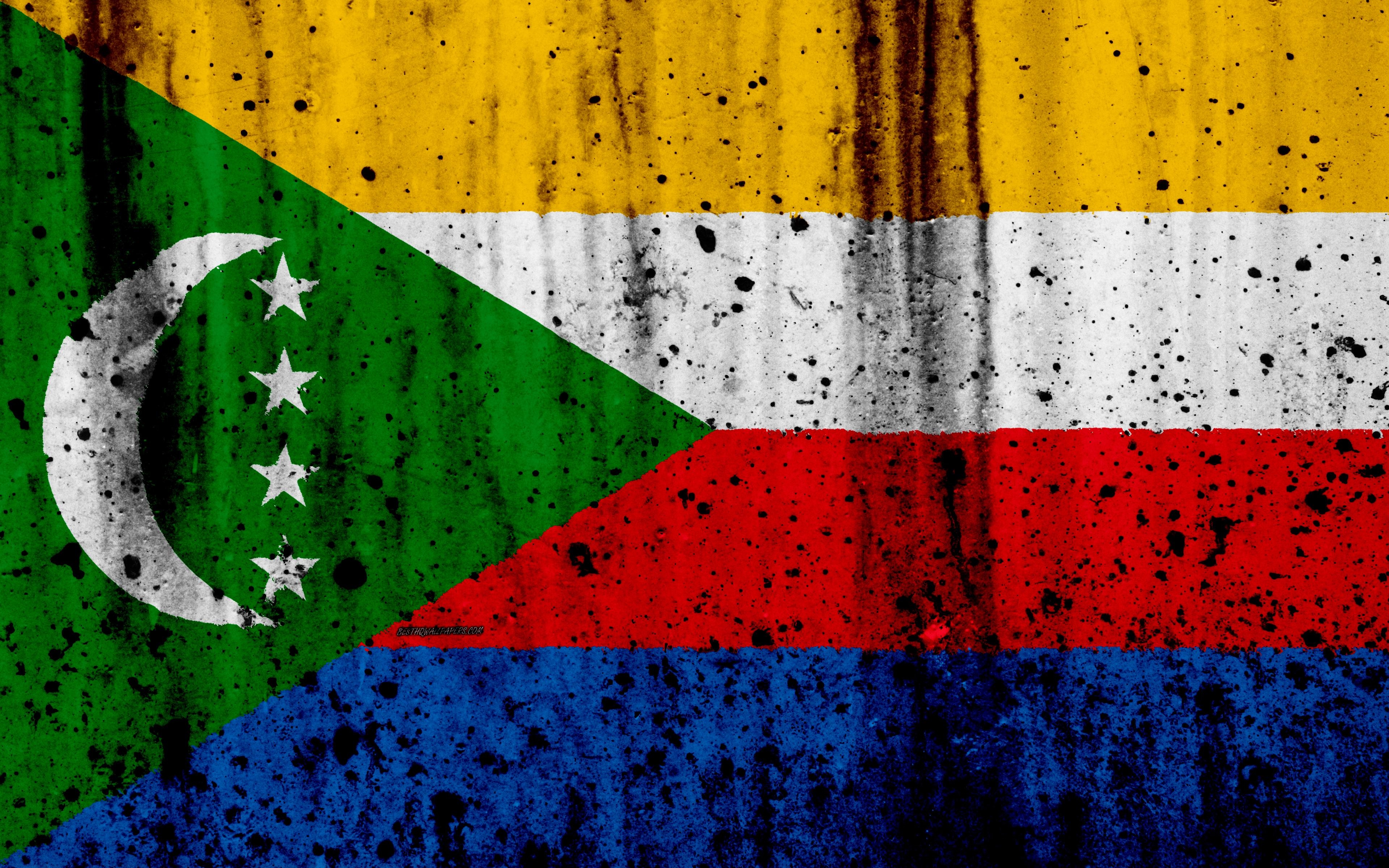 3840x2400 Download wallpaper Comoros flag, 4k, grunge, Comoros of Benin, Desktop