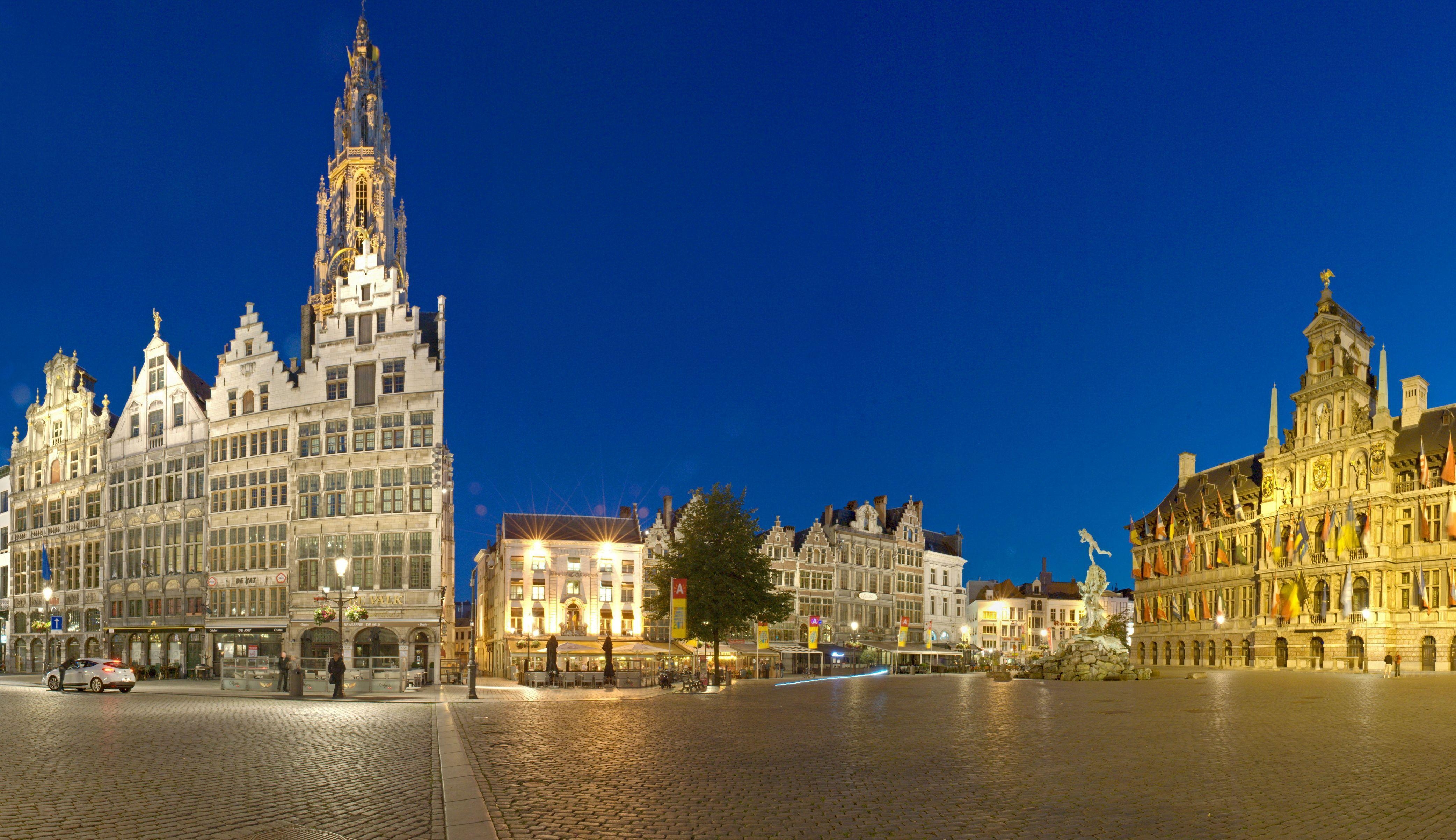 4170x2410 Wallpaper Belgium Houses Antwerp Street Pavement Night Cities, Desktop